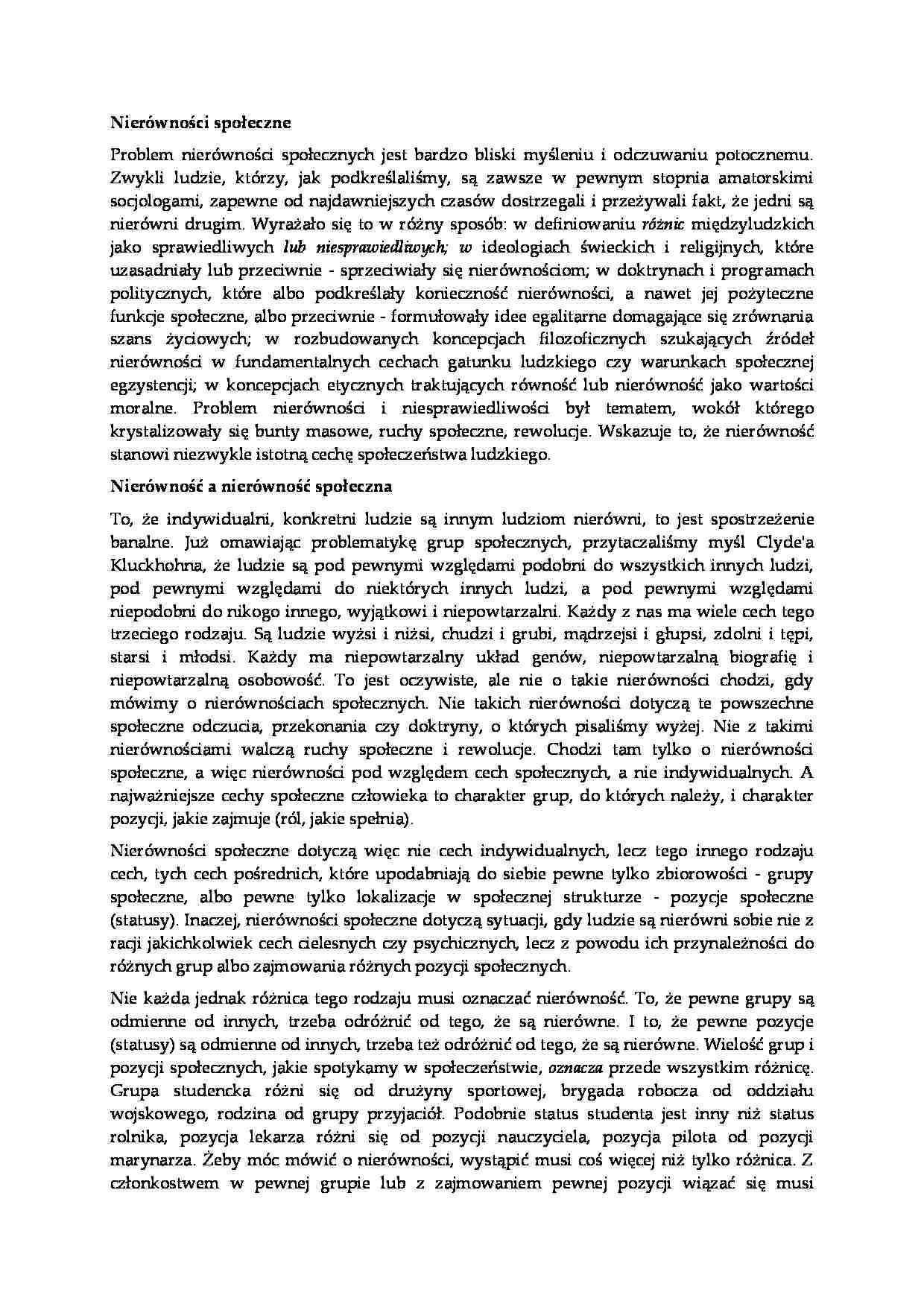 Nierówności społeczne - socjologia - strona 1