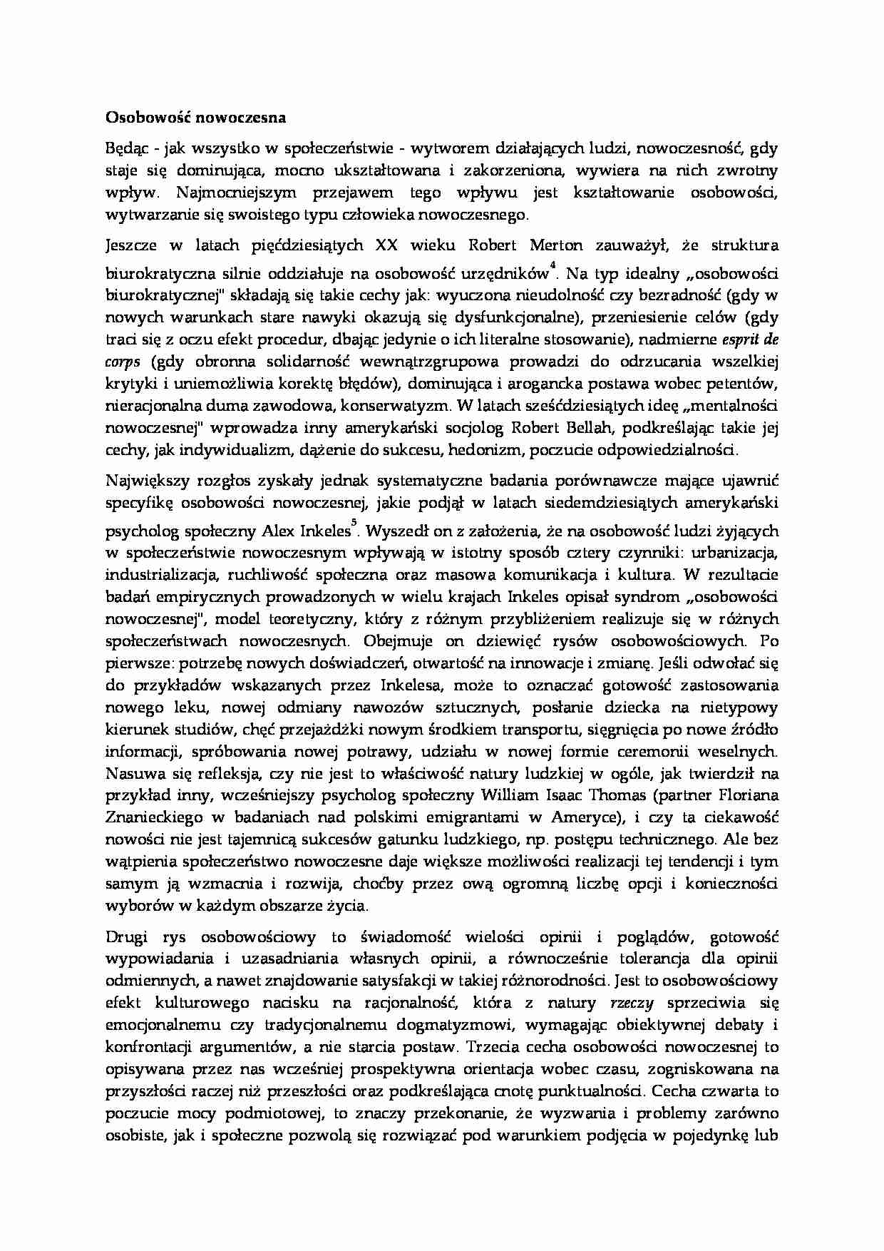 Osobowość nowoczesna - wykład socjologia - strona 1