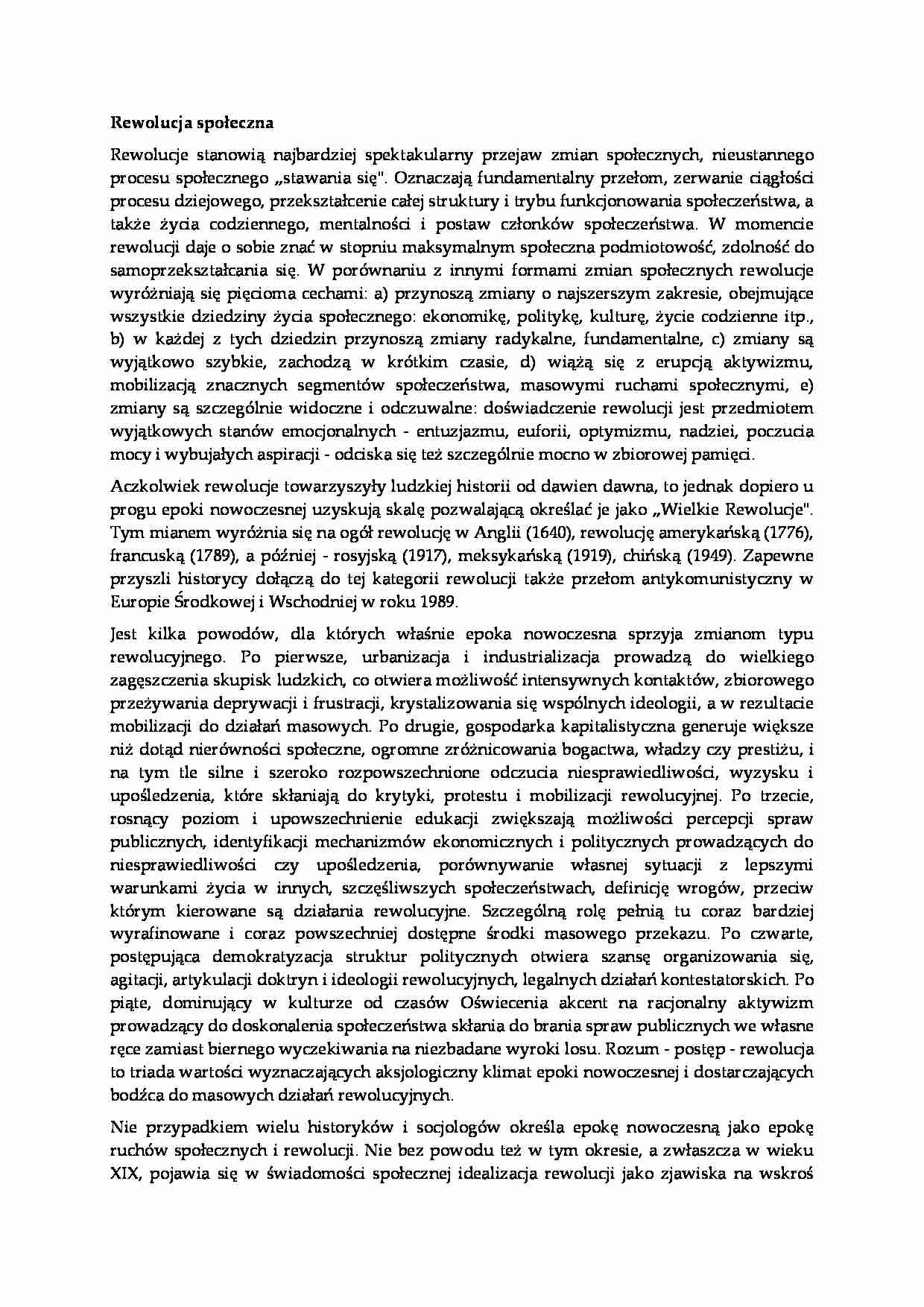 Rewolucja społeczna - wykład socjologia - strona 1