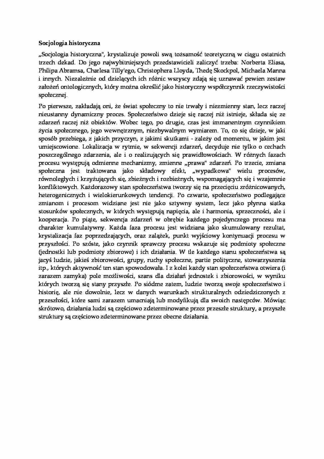 Socjologia historyczna - wykład - strona 1