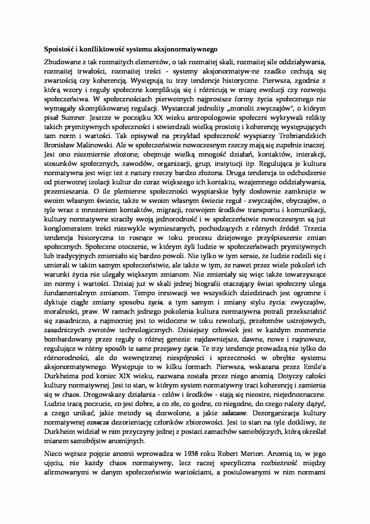 Spoistość i konfliktowość systemu aksjonormatywnego - strona 1