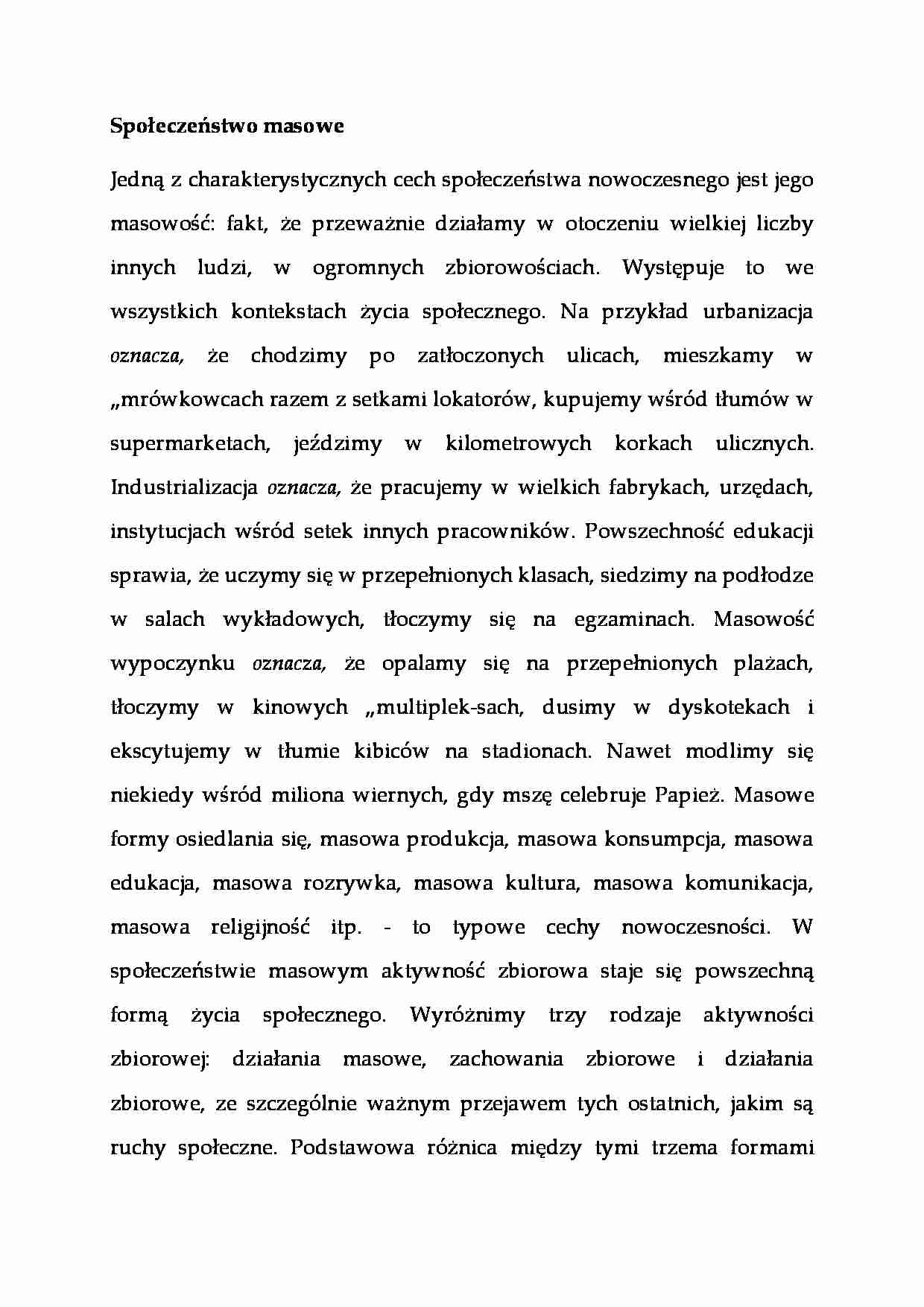 Społeczeństwo masowe - wykład - strona 1