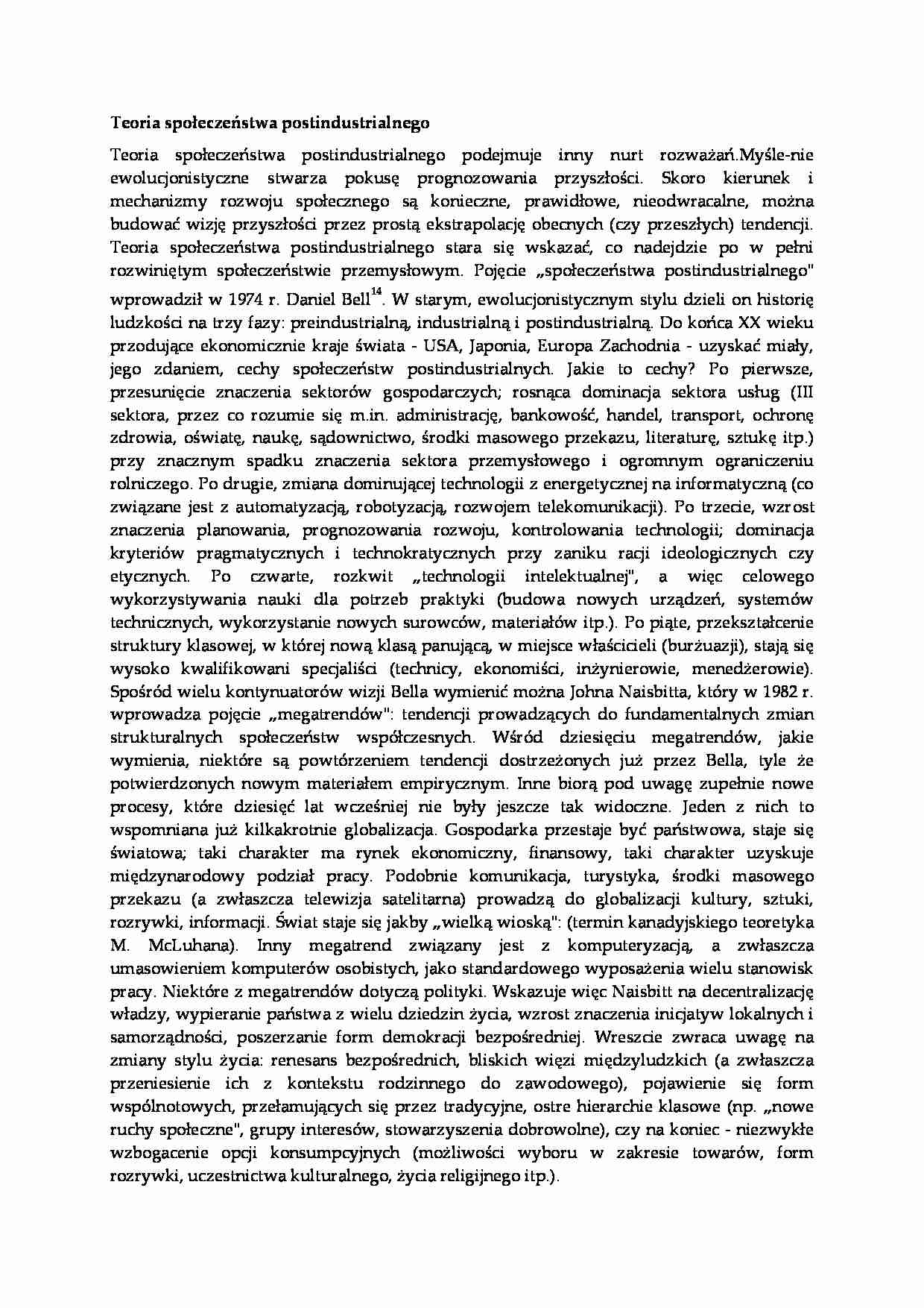 Teoria społeczeństwa postindustrialnego - strona 1