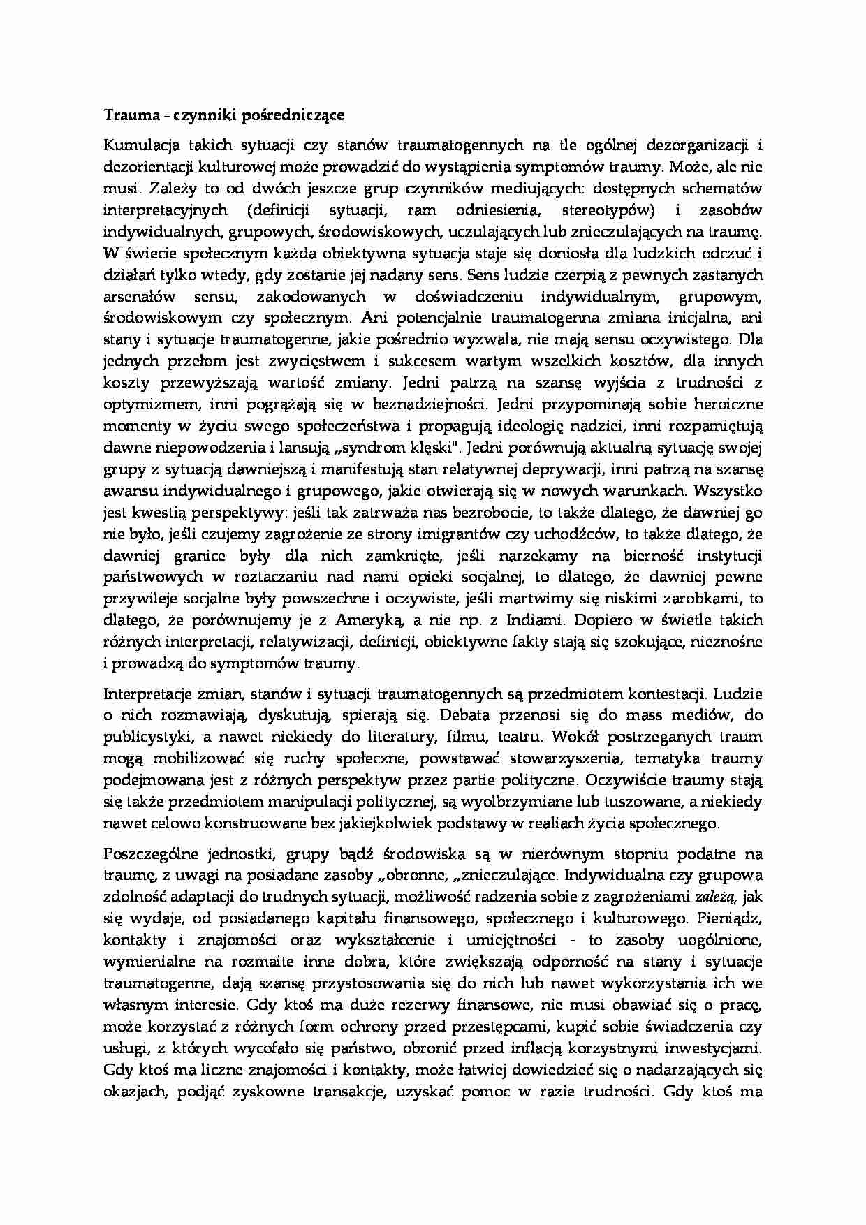 Trauma - czynniki pośredniczące - strona 1