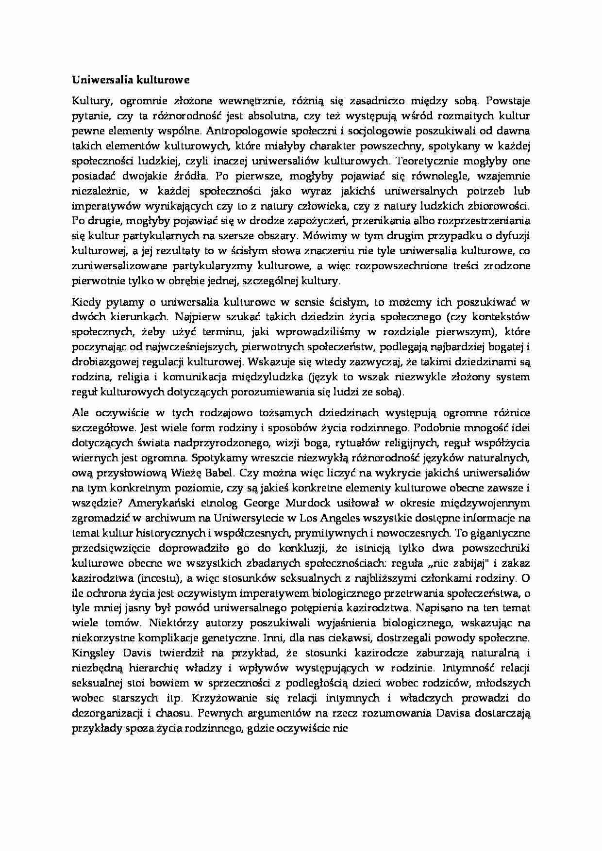 Uniwersalia kulturowe - wykład - strona 1