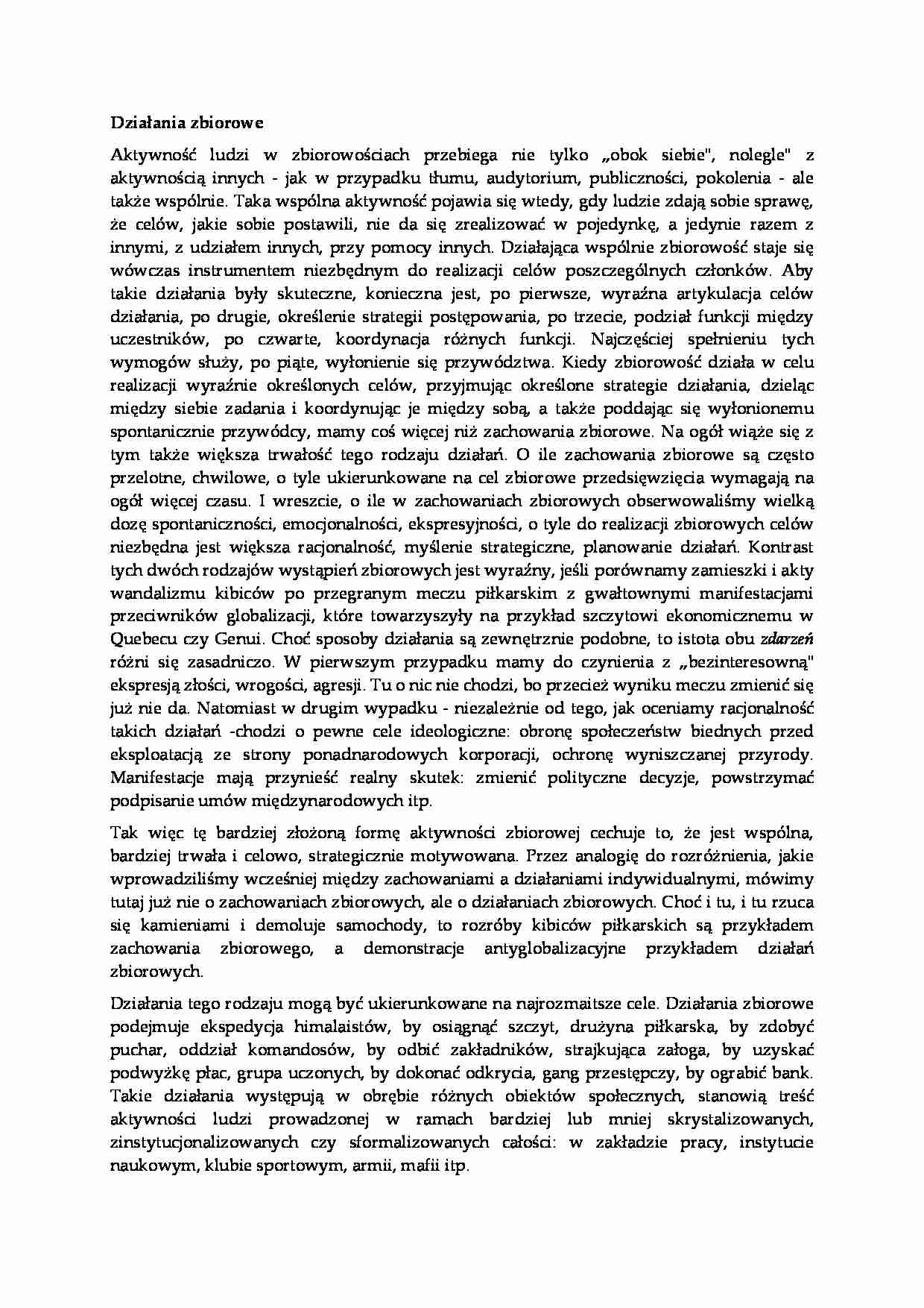 Socjologia - Działania zbiorowe - strona 1