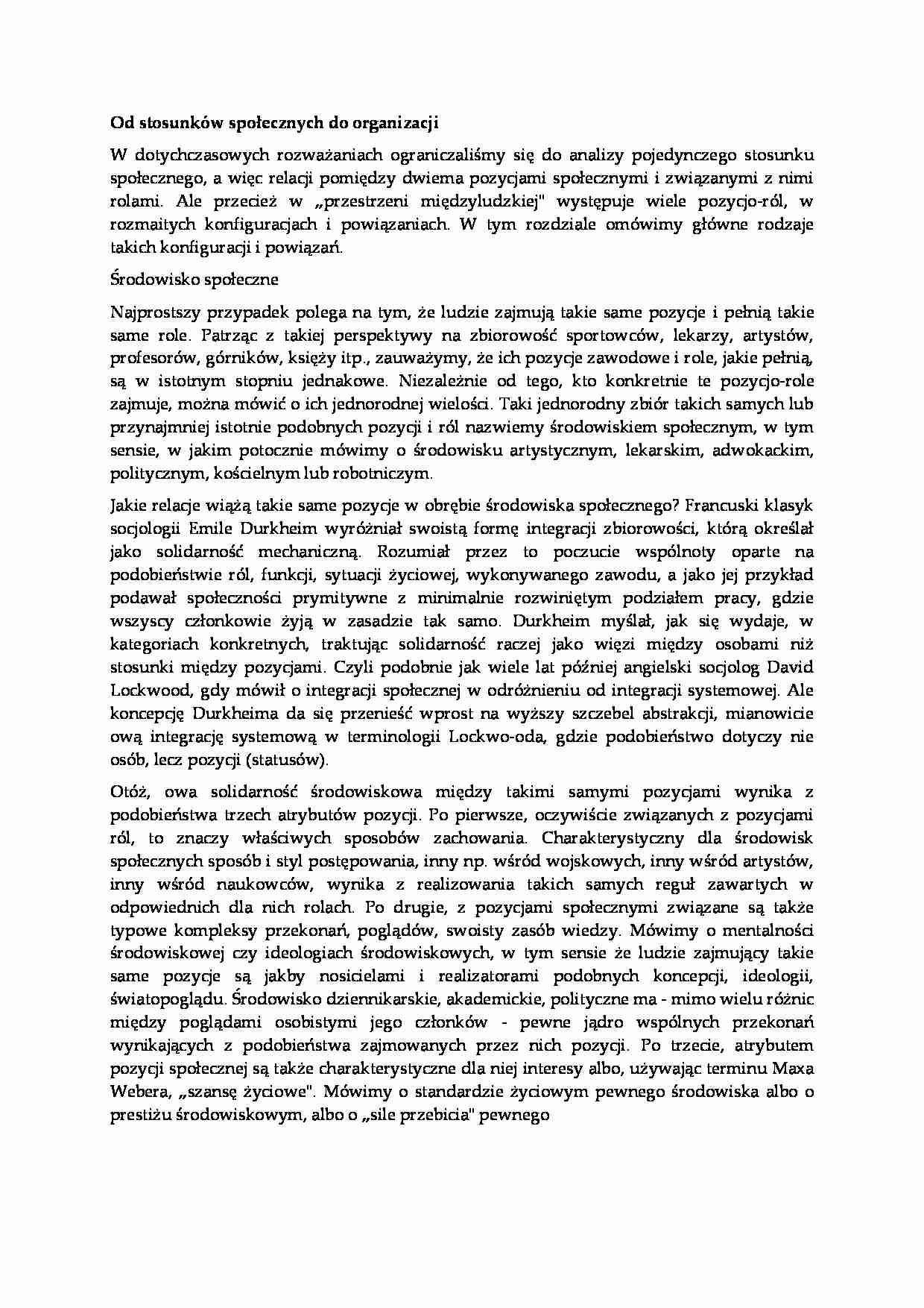 Od stosunków społecznych do organizacji - strona 1