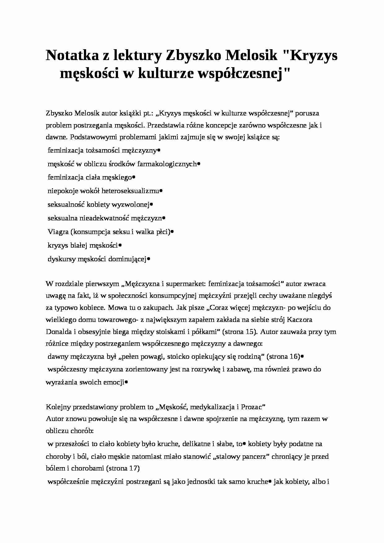 Notatka z lektury - Kryzys męskosci w kulturze- pedagogika - strona 1