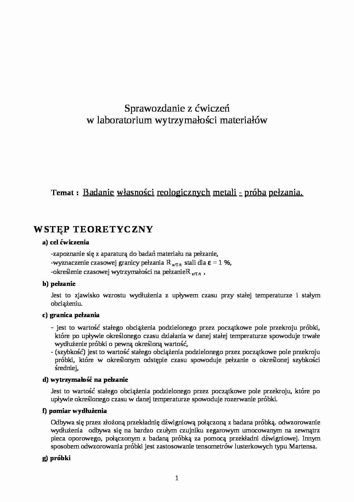Badanie własności reologicznych metali - próba pełzania - schemat pełzarki - strona 1