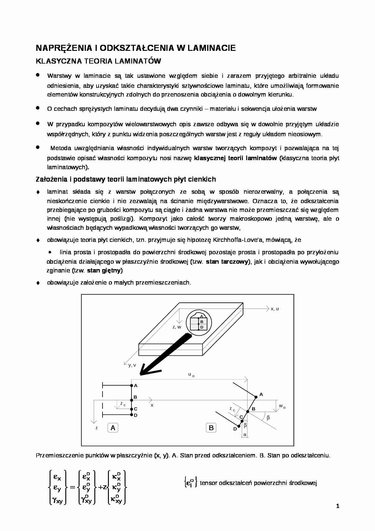 Naprężenia i odkształcenia w laminacie - klasyczna teoria laminatów  - strona 1