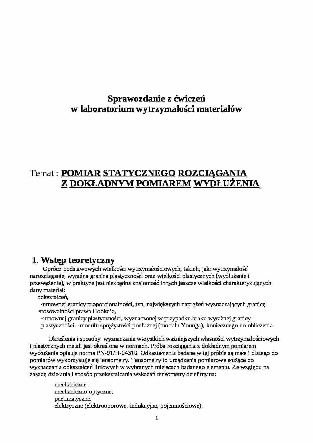 Pomiar statycznego rozciągania - opracowanie  - strona 1