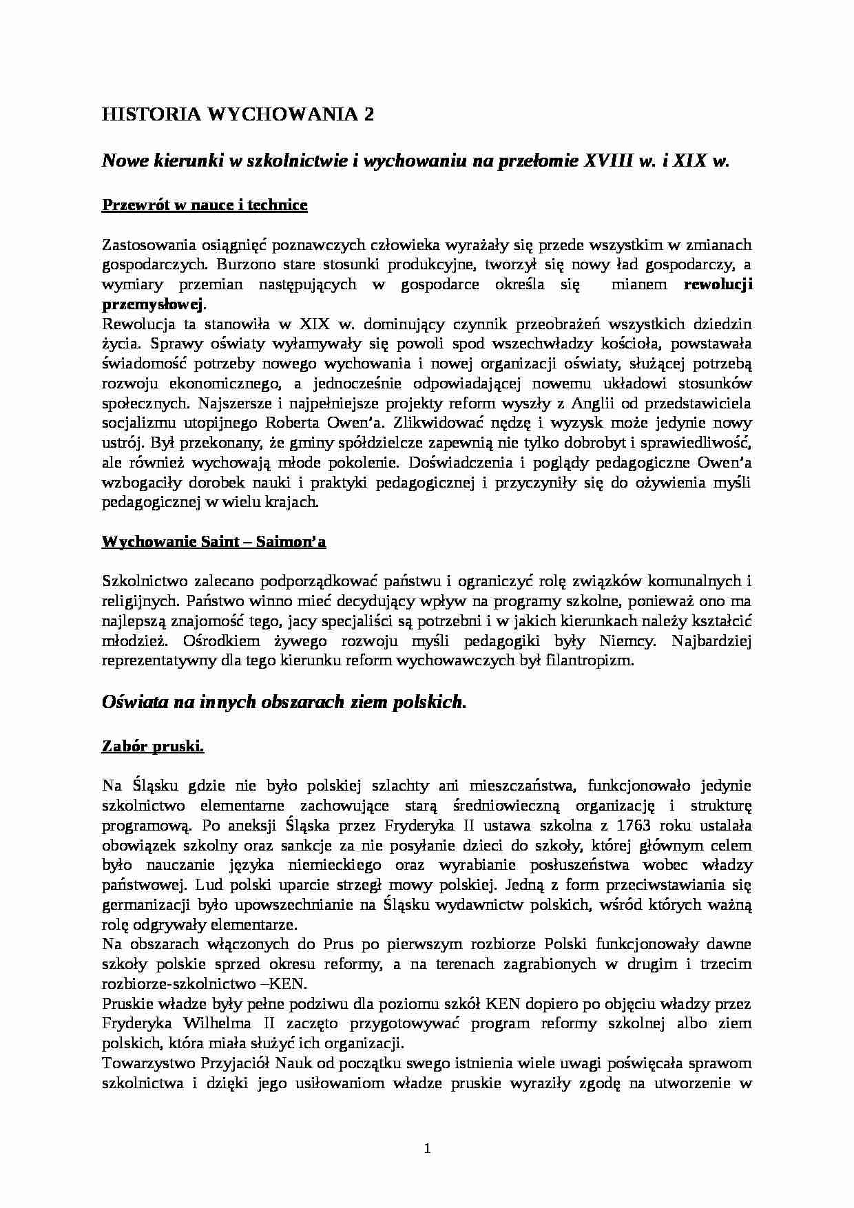 Nowe kierunki w szkolnictwie i wychowaniu na przełomie XVIII ii XIX w. - strona 1
