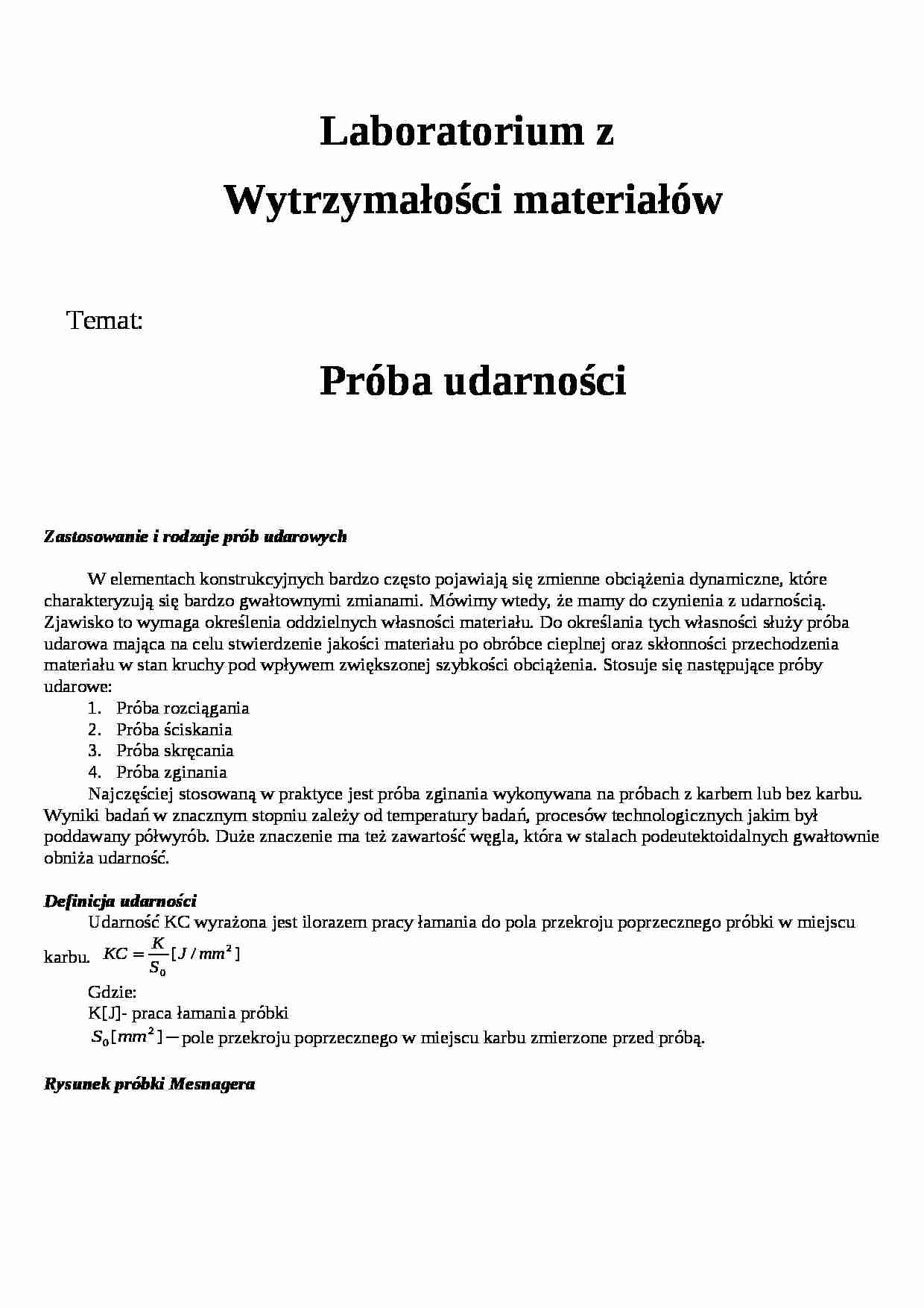 Próba udarności - laboratorium  - strona 1
