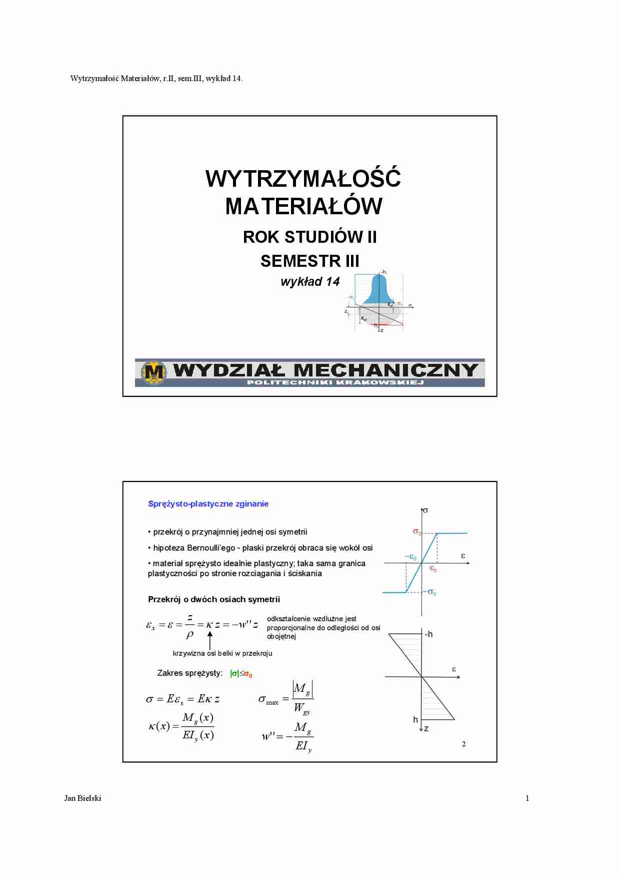Wytrzymałość materiałów - wykład 14 - strona 1