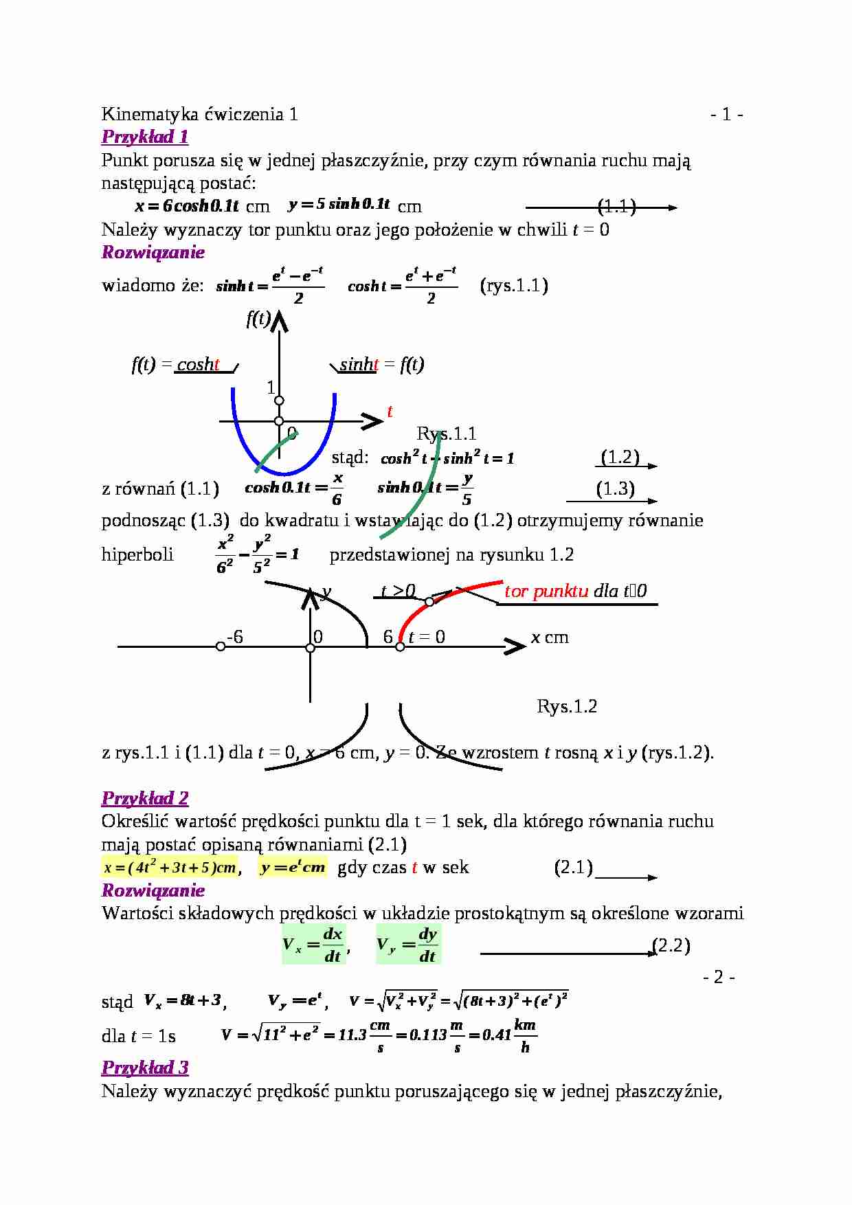 Kinematyka - ćwiczenia  - strona 1