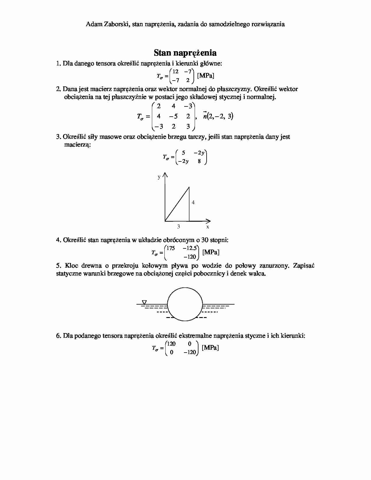 Stan naprężenia - zadania  - strona 1