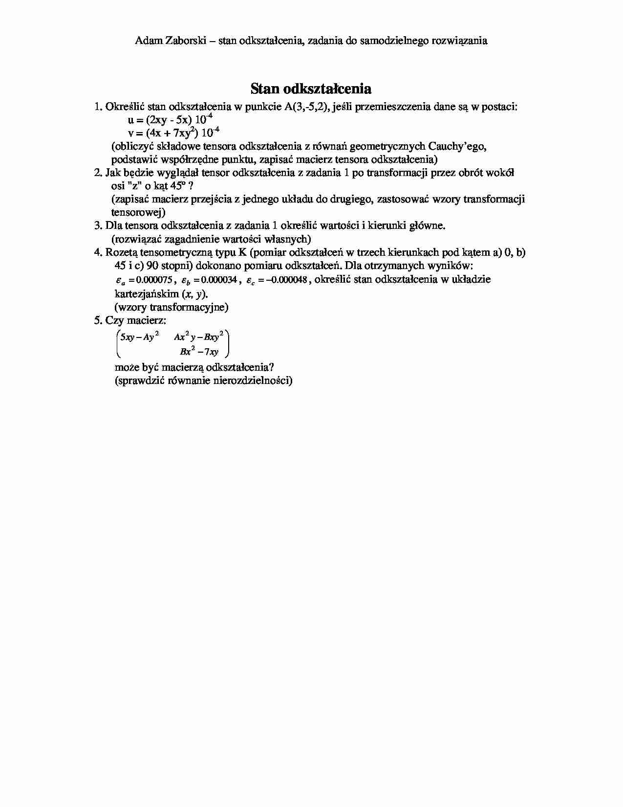 Stan odkształcenia - zadania  - strona 1