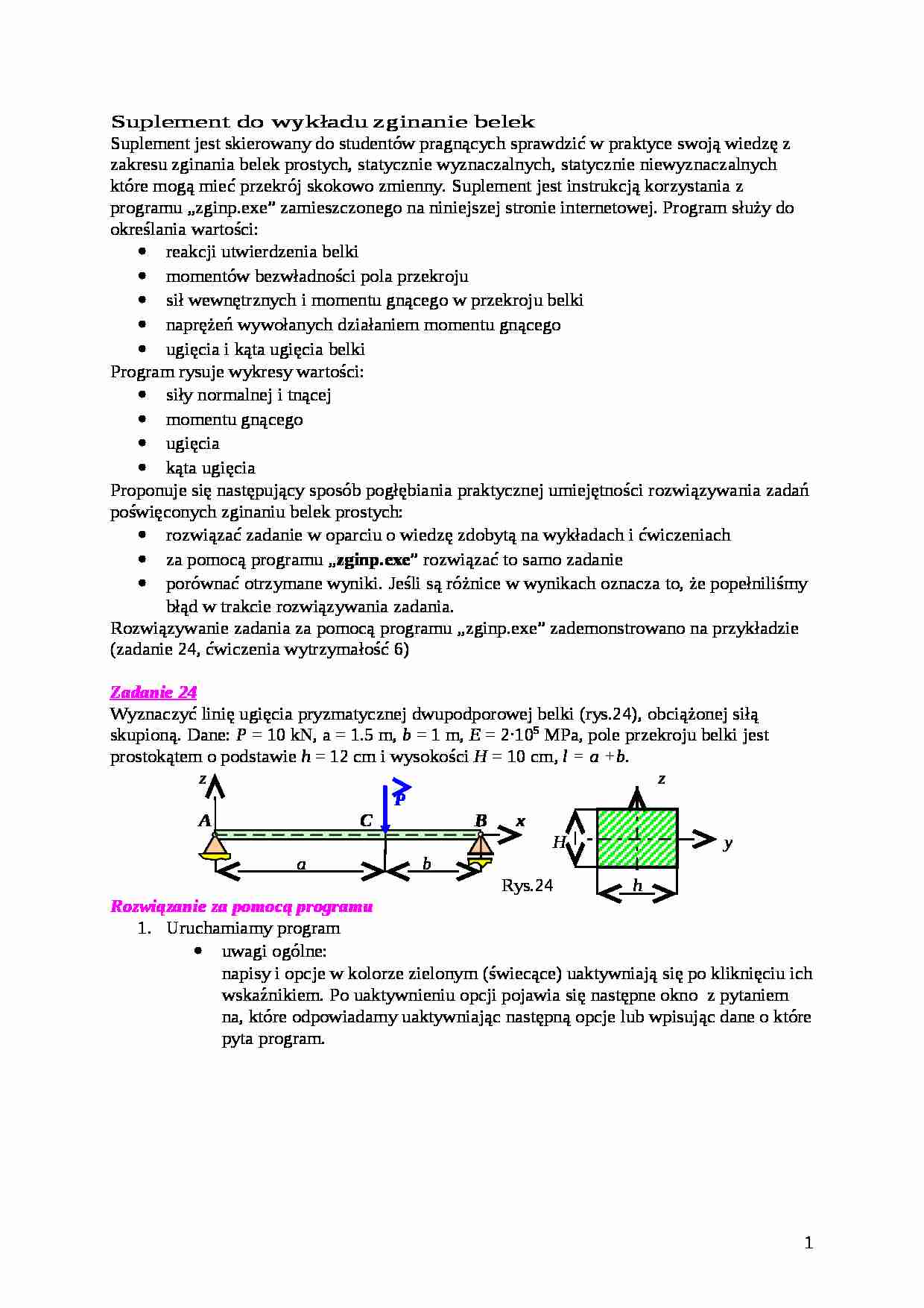 Zginanie belek - suplement do wykładu  - strona 1