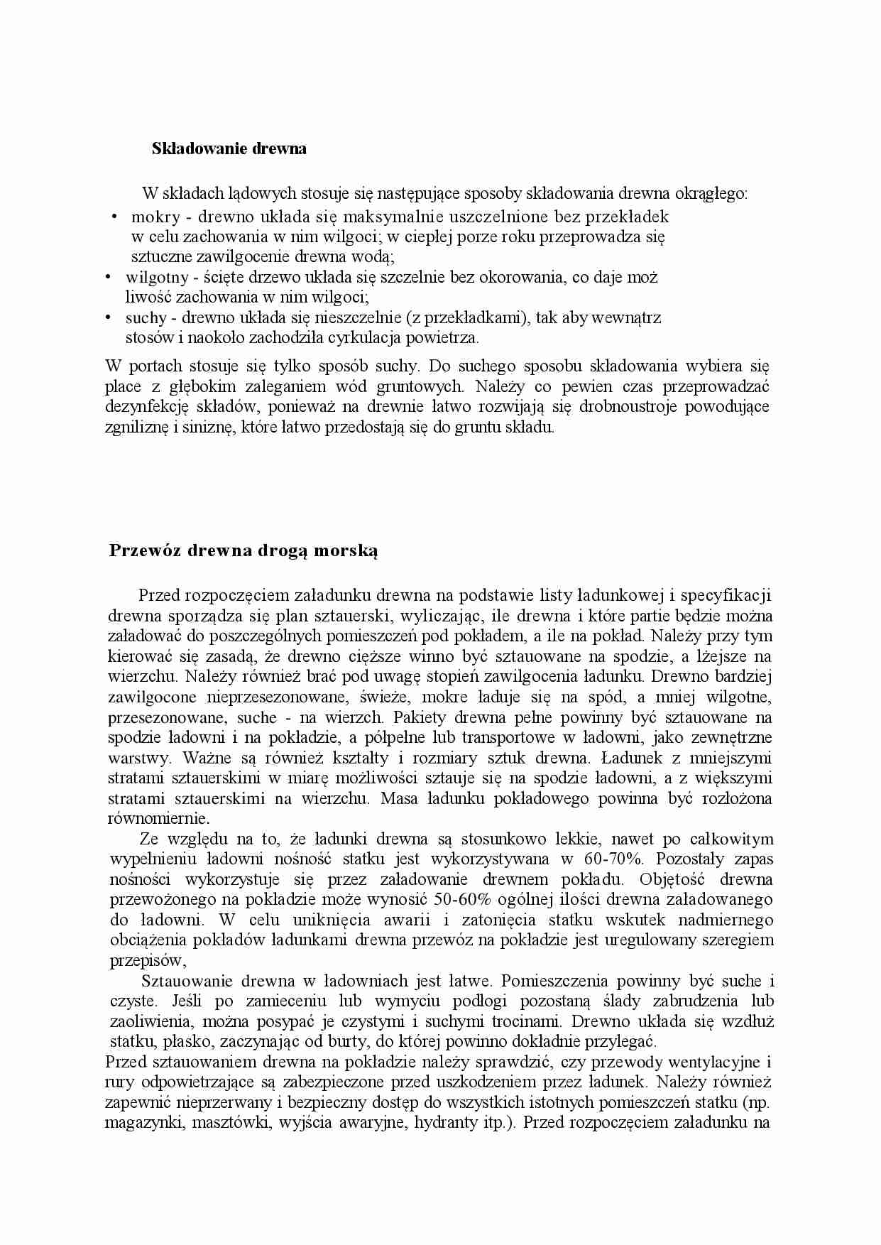 Składowanie drewna, przewóz drogą morską - wykład - strona 1