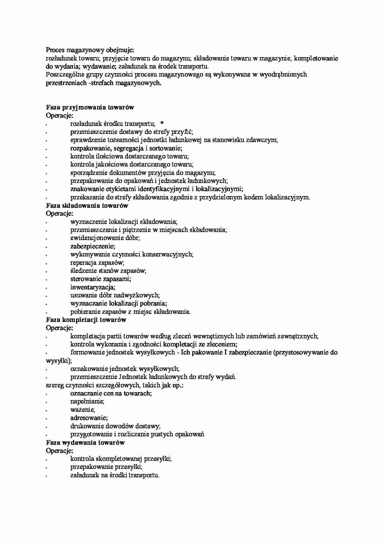 Czynności procesu magazynowego - wykład - strona 1