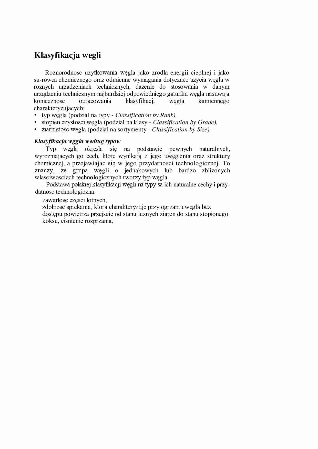 Klasyfikacja węgli - wykład - strona 1