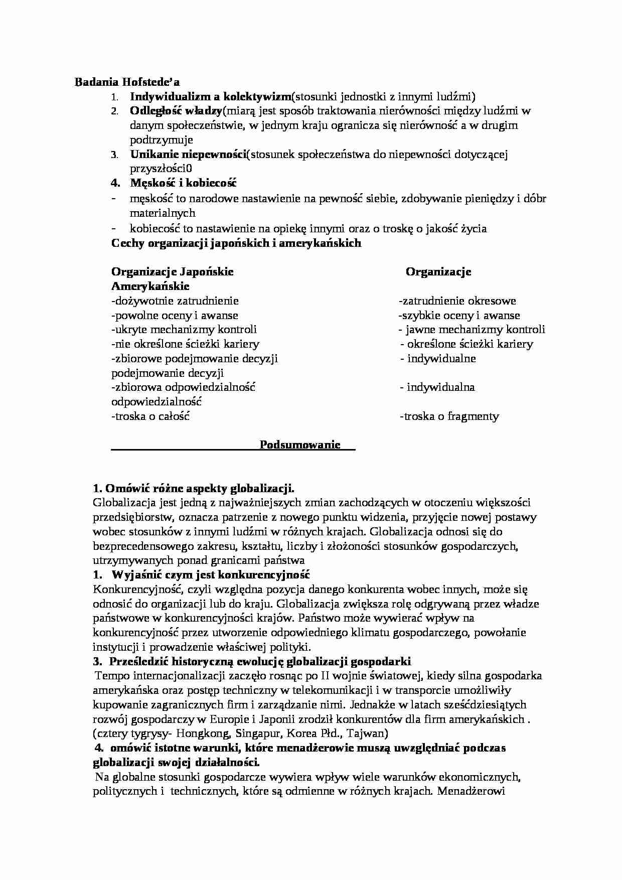 kierowanie zespołami - badania Hofstede - opracowanie - strona 1