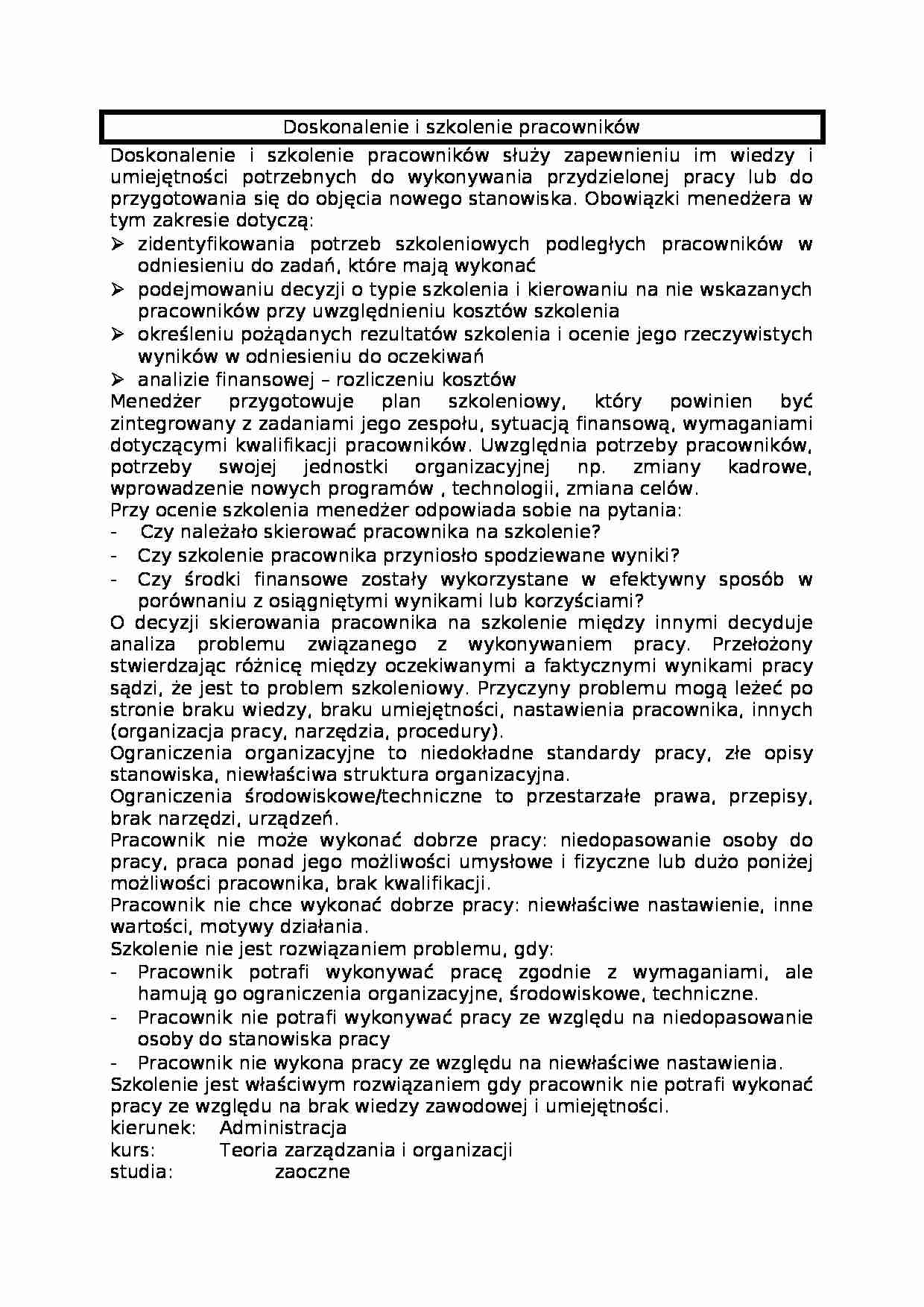 Doskonalenie i szkolenie pracowników - omówienie - strona 1