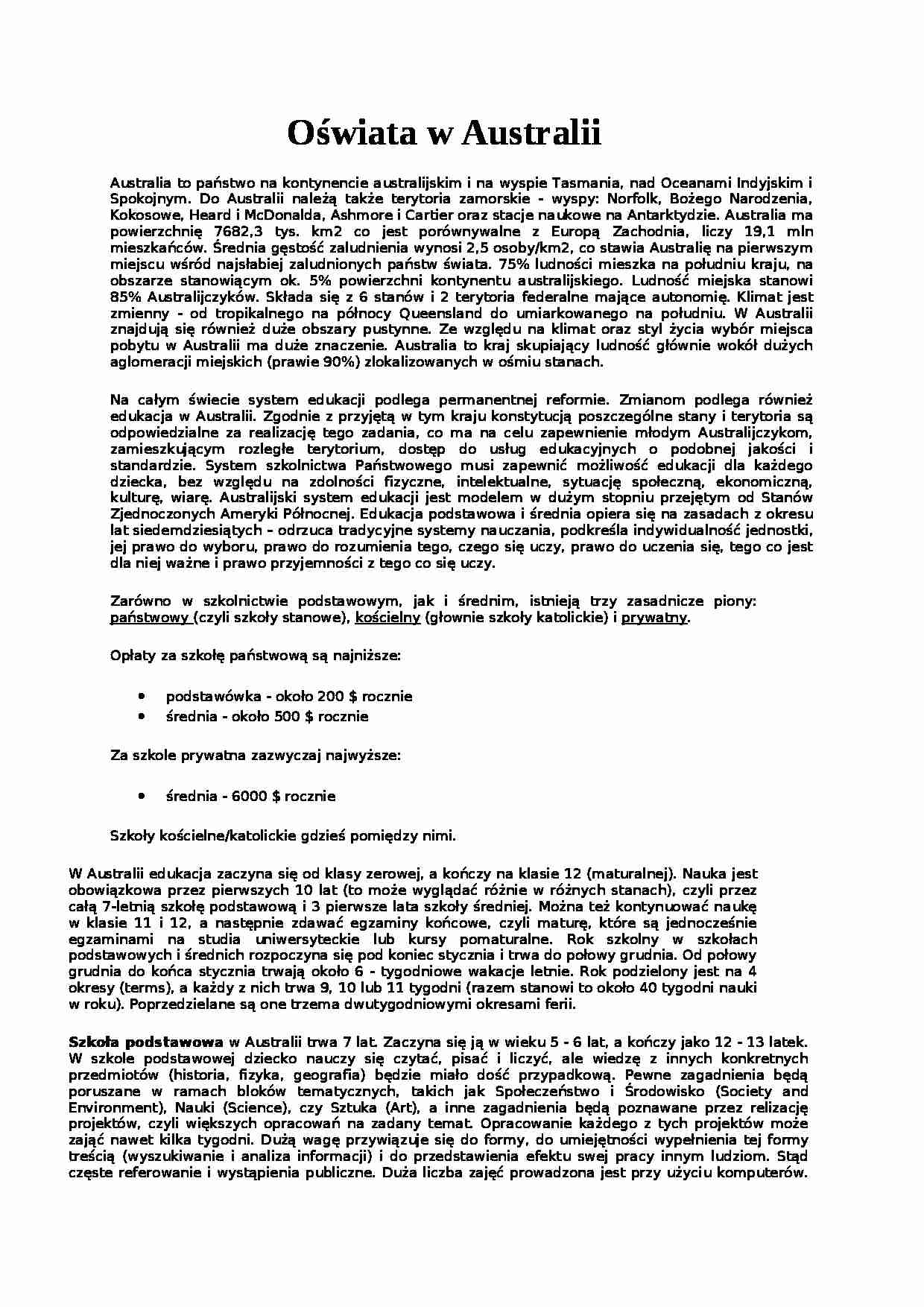 Oświata w Australii- pedagogika - strona 1