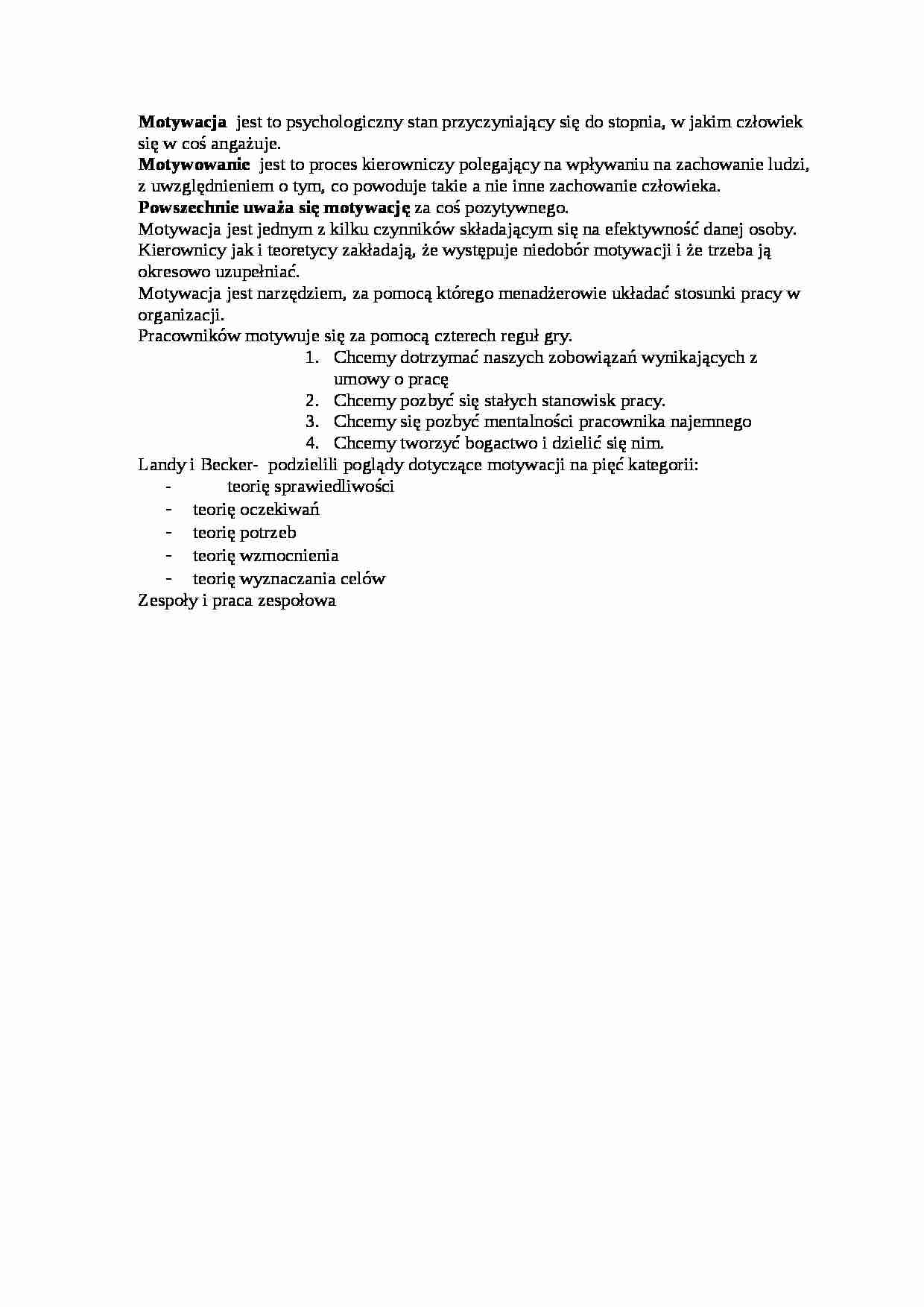 Kierowanie zespołami - motywacja, omówienie - strona 1