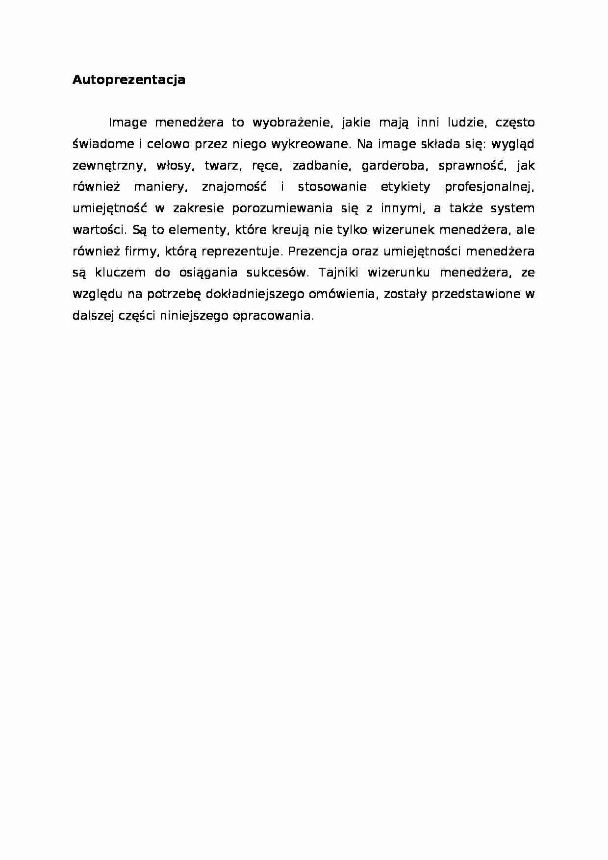 Kultura menadżerska -  Autoprezentacja, omówienie - strona 1