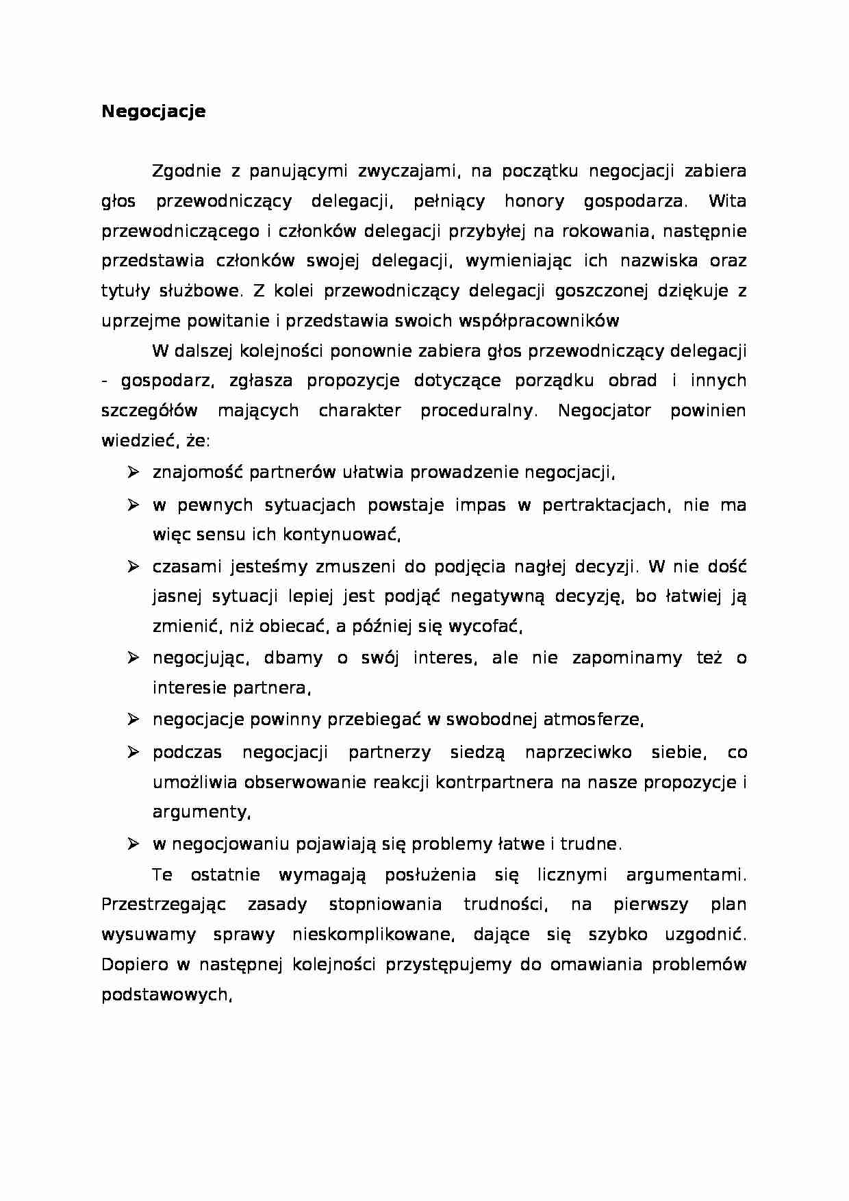 Kultura menadżerska - negocjacje, omówienie - strona 1