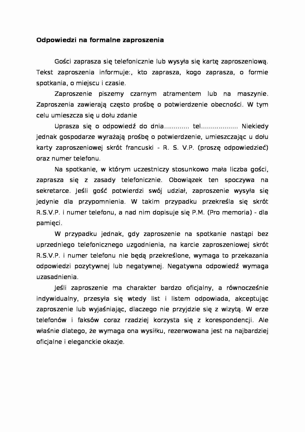 Kultura menadżerska - odpowiedzi na formalne zaproszenia, omówienie - strona 1