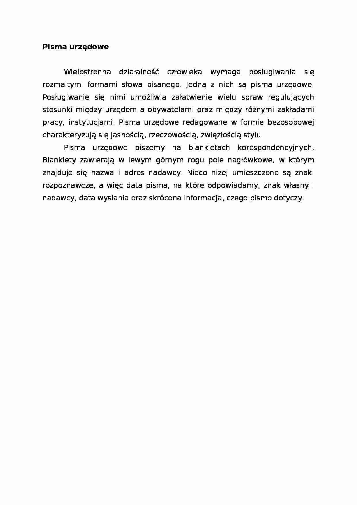 Kultura menadżerska - pisma urzędowe, omówienie - strona 1