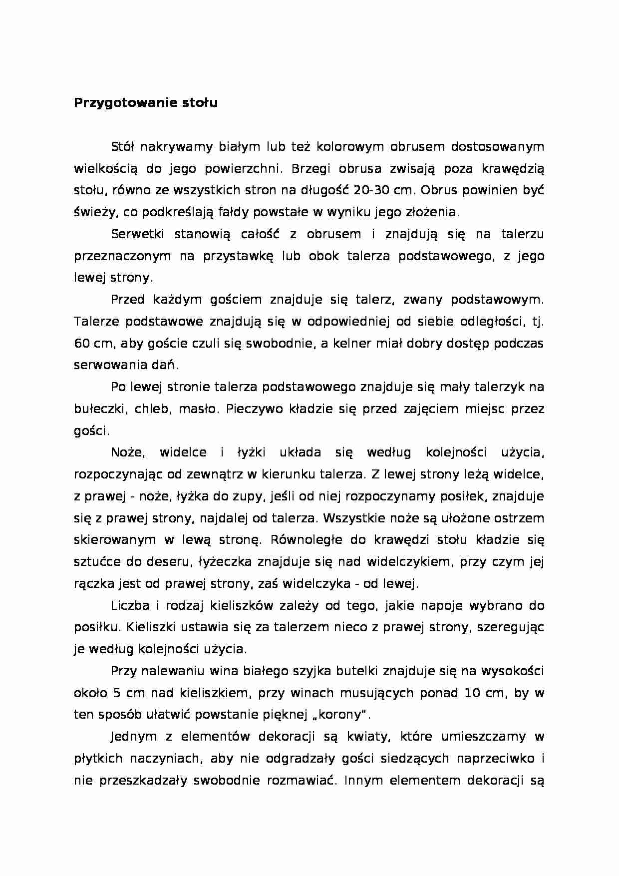 Kultura menadżerska - przygotowanie stołu, omówienie - strona 1