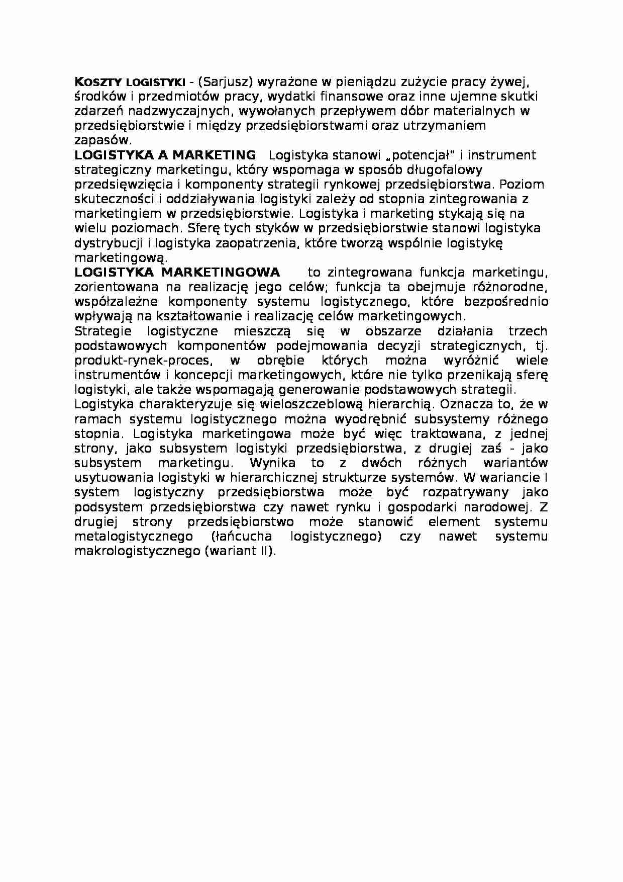 Koszty logistyki, omówienie - strona 1