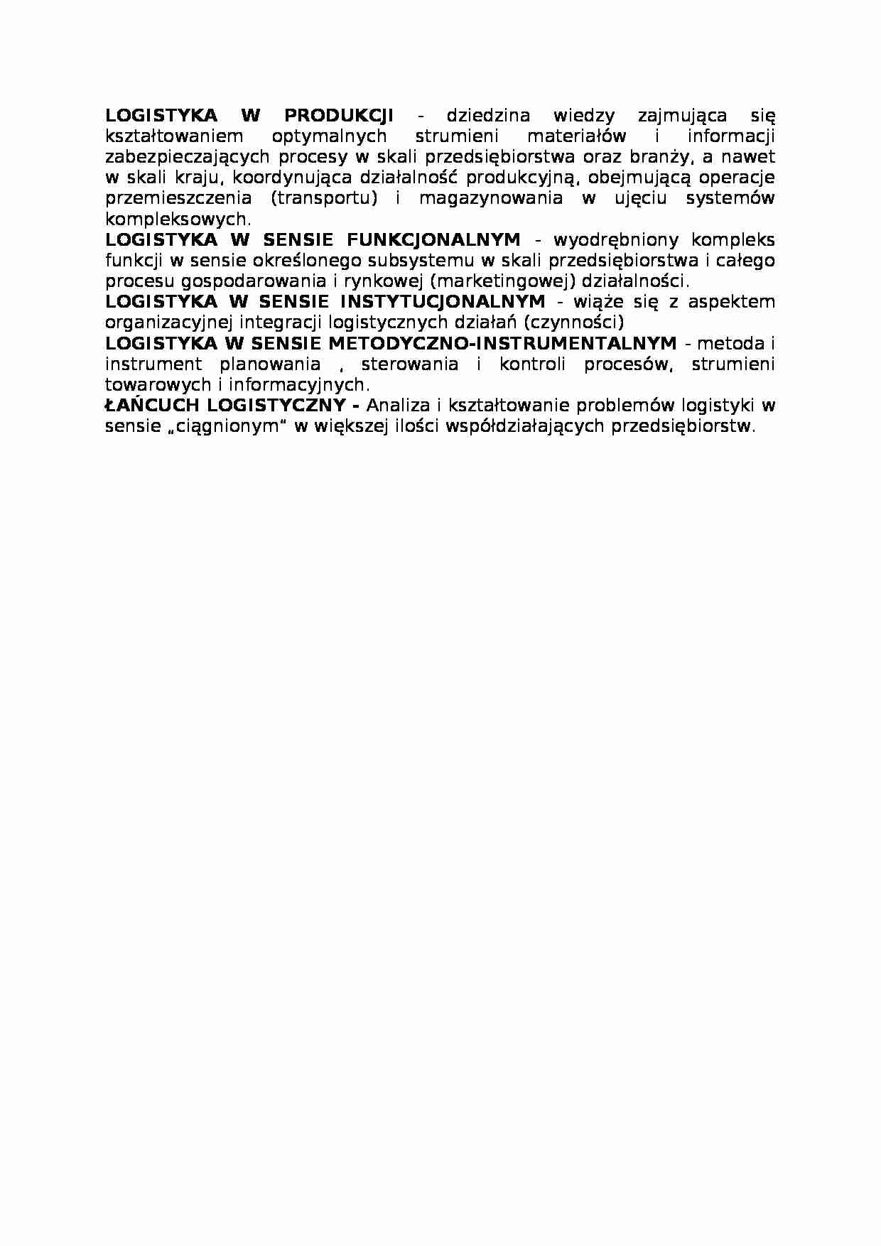 Logistyka w produkcji, omówienie - strona 1