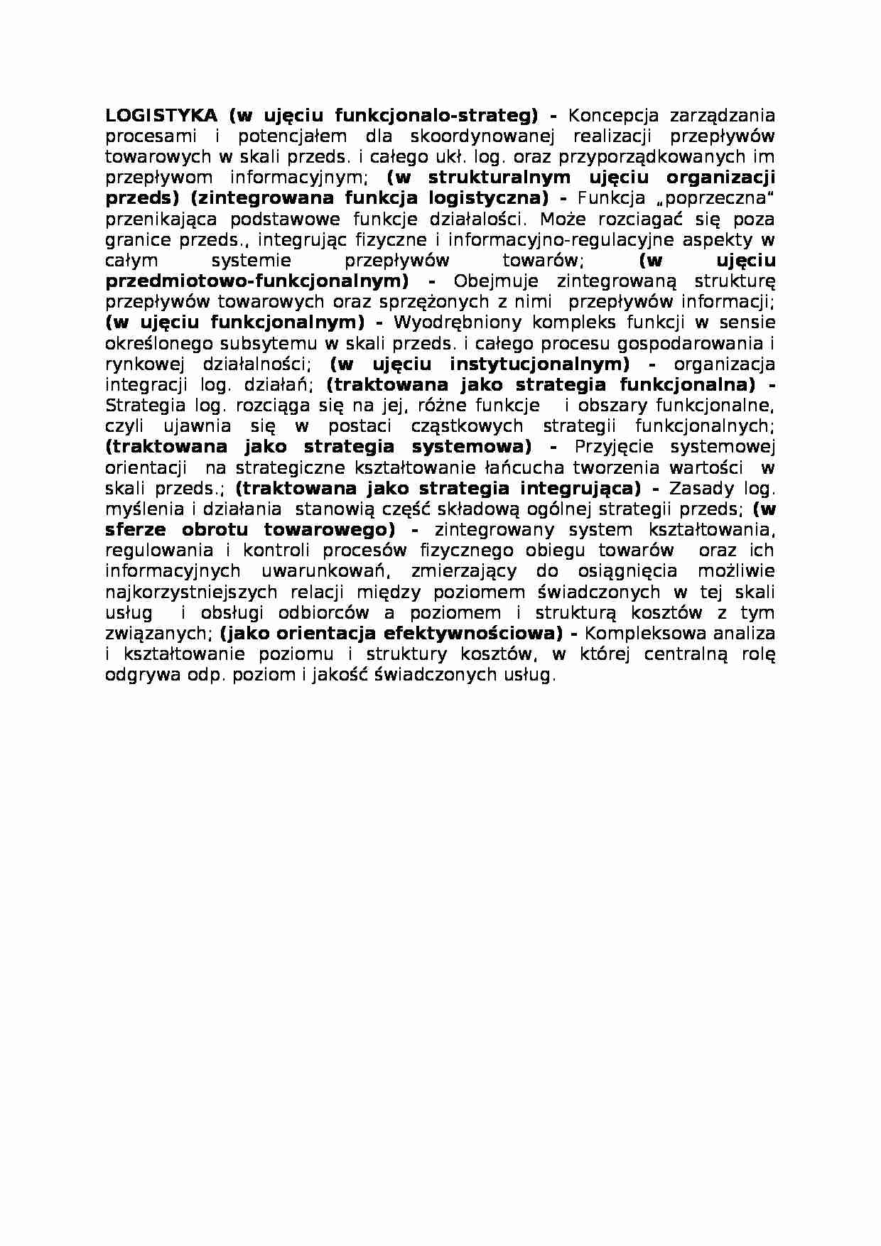 Logistyka w ujęciu funkcjonalno-strategicznym - strona 1