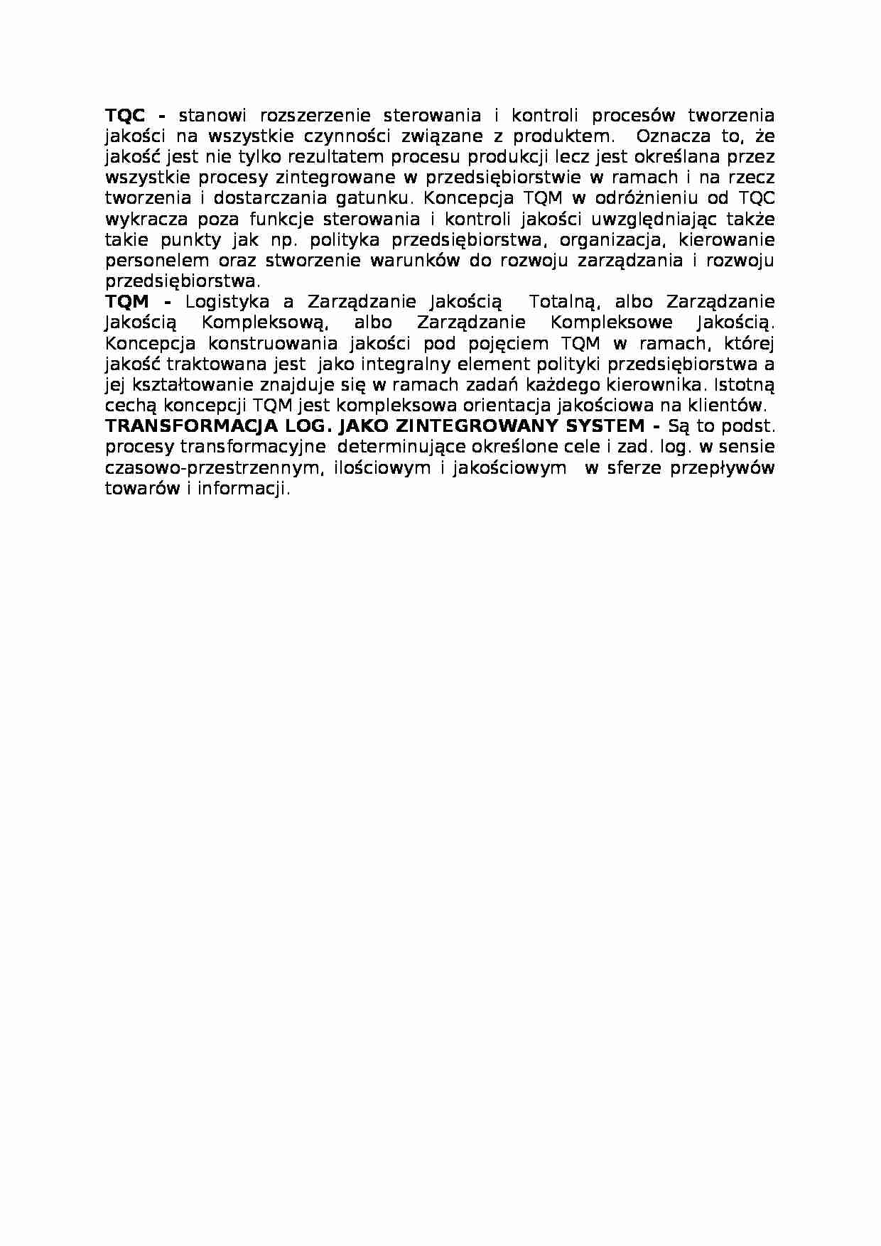 Logistyka -  TQC, omówienie - strona 1