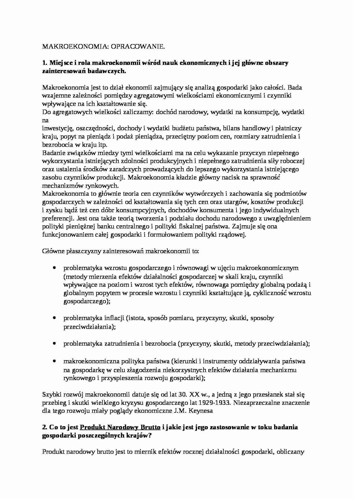 Makroekonomia - egzamin - Produkt Narodowy Brutto  - strona 1