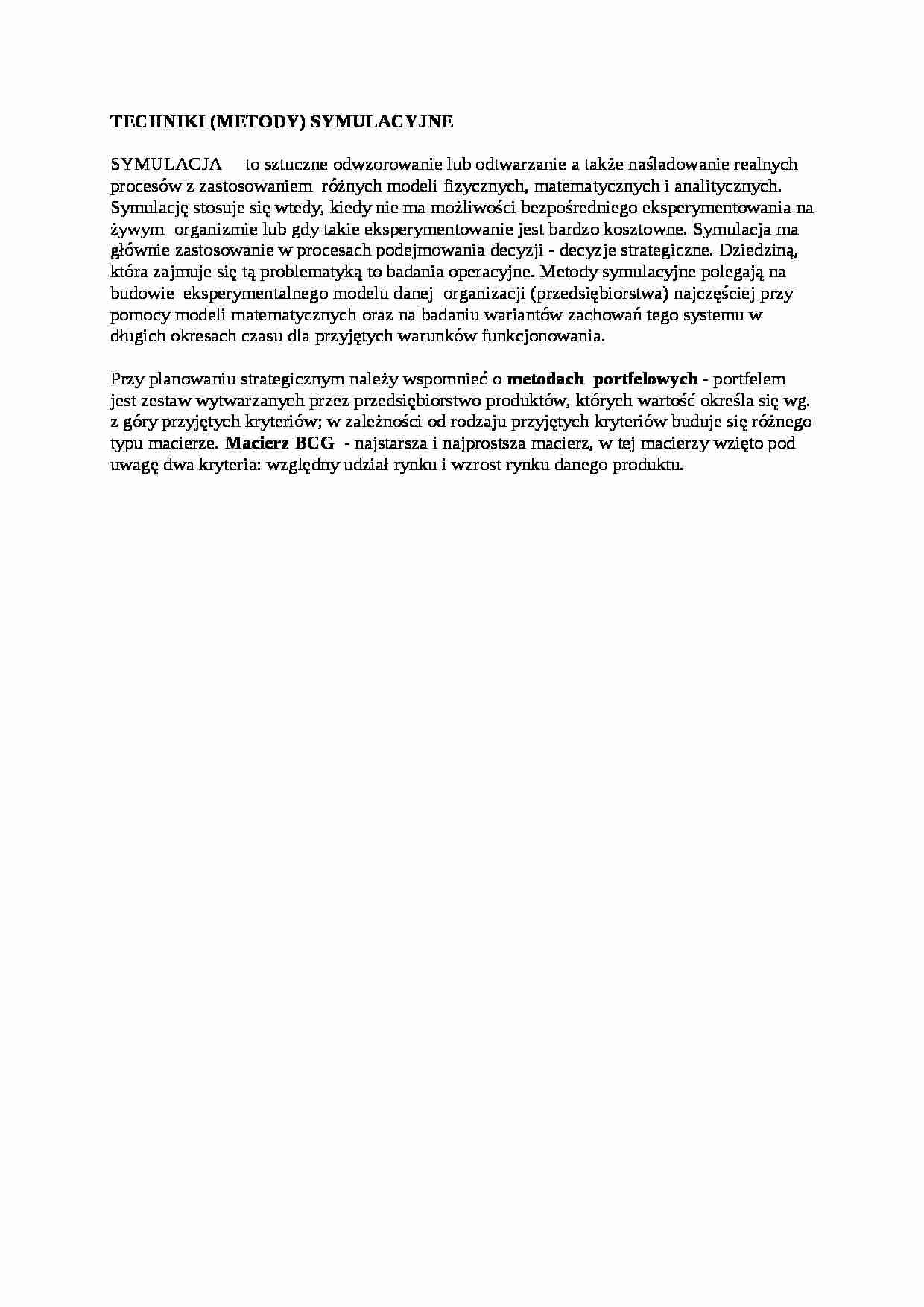 Metody symulacyjne, omówienie - strona 1