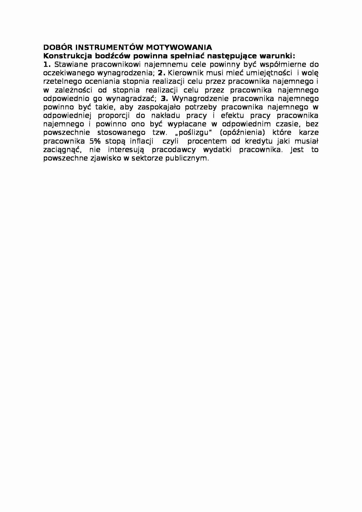 Dobór instrumentów motywowania, omówienie - strona 1