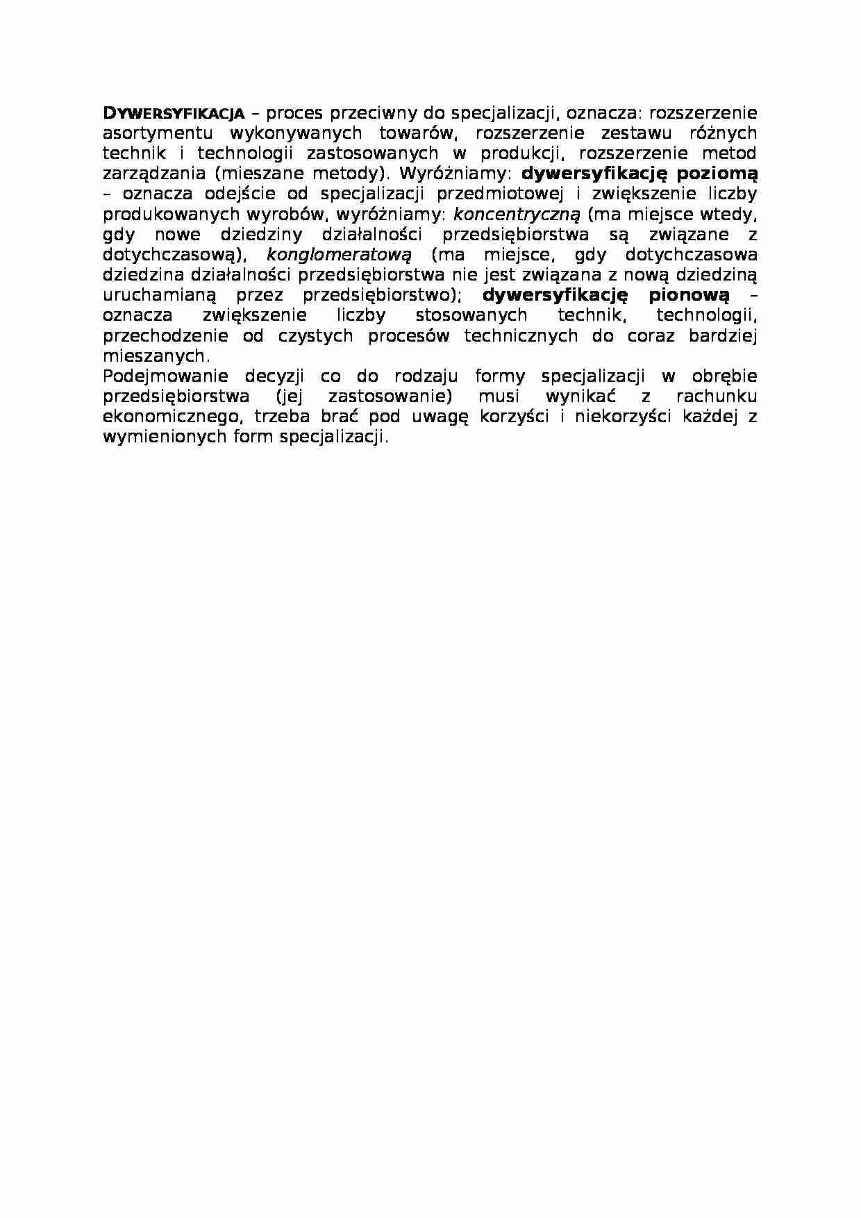 Nauka o przedsiębiorstwie - dywersyfikacja, omówienie - strona 1