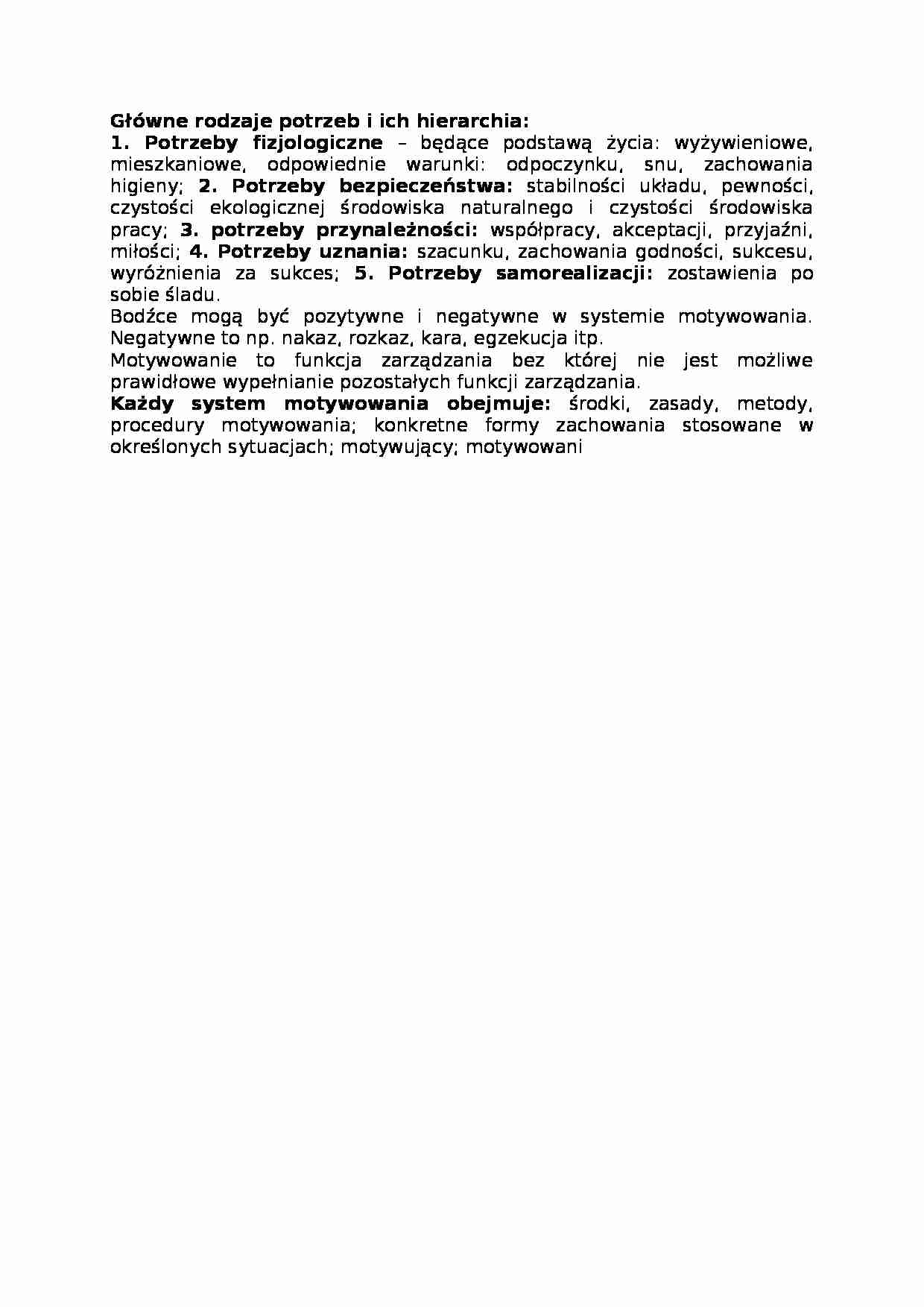 Główne rodzaje potrzeb, omówienie - strona 1