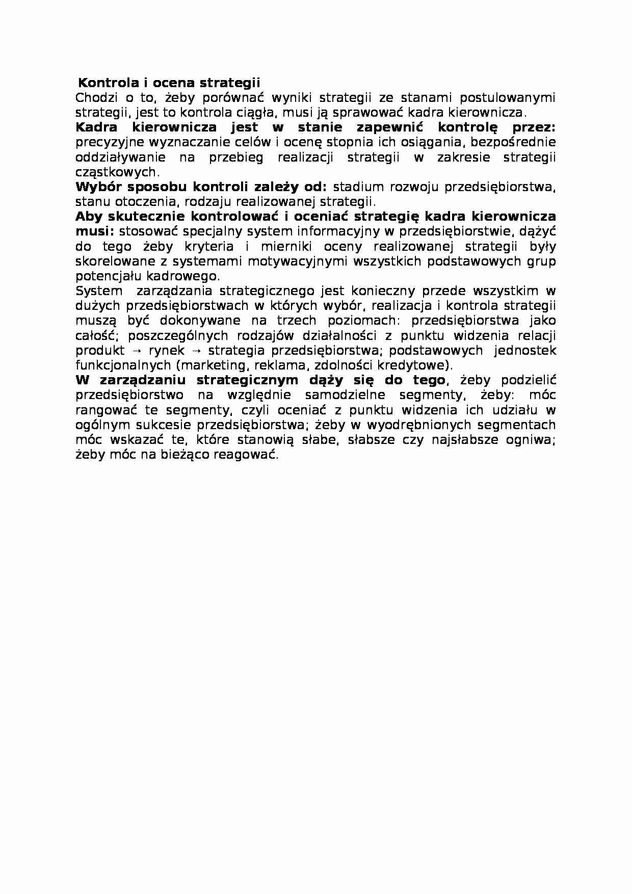 Kontrola i ocena strategii, omówienie - strona 1