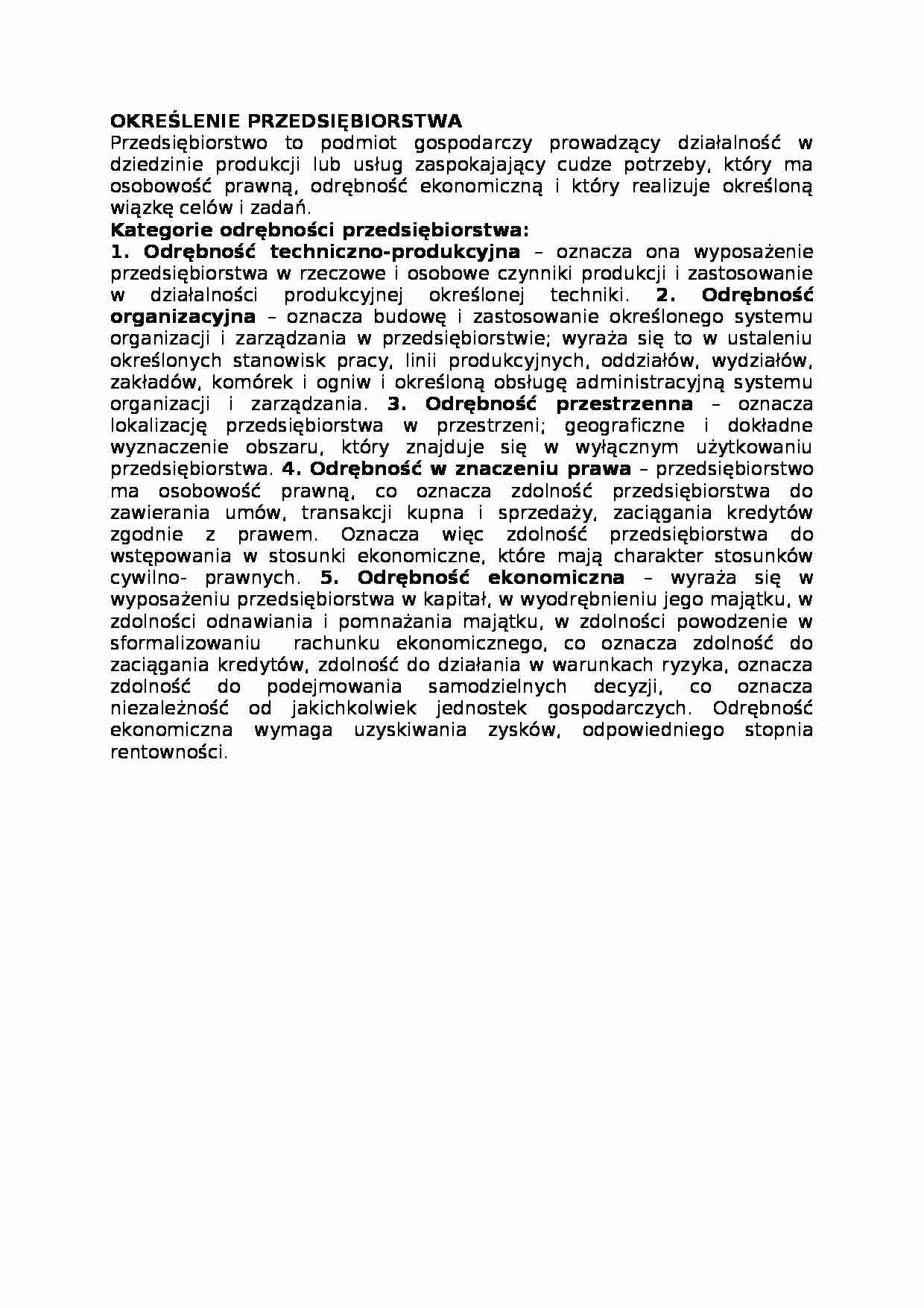 Określenie przedsiębiorstwa, omówienie - strona 1