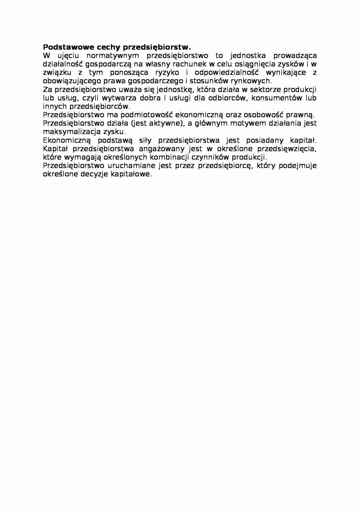 Podstawowe cechy przedsiębiorstw, omówienie - strona 1