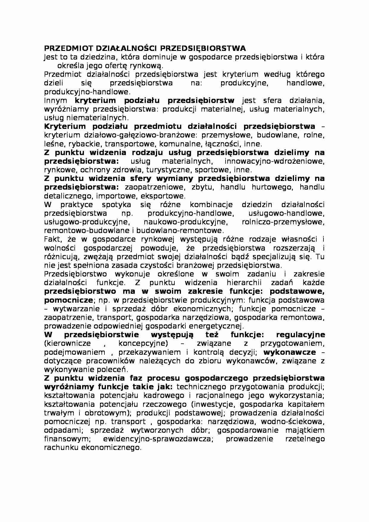 Przedmiot działalności przedsiębiorstwa, omówienie - strona 1