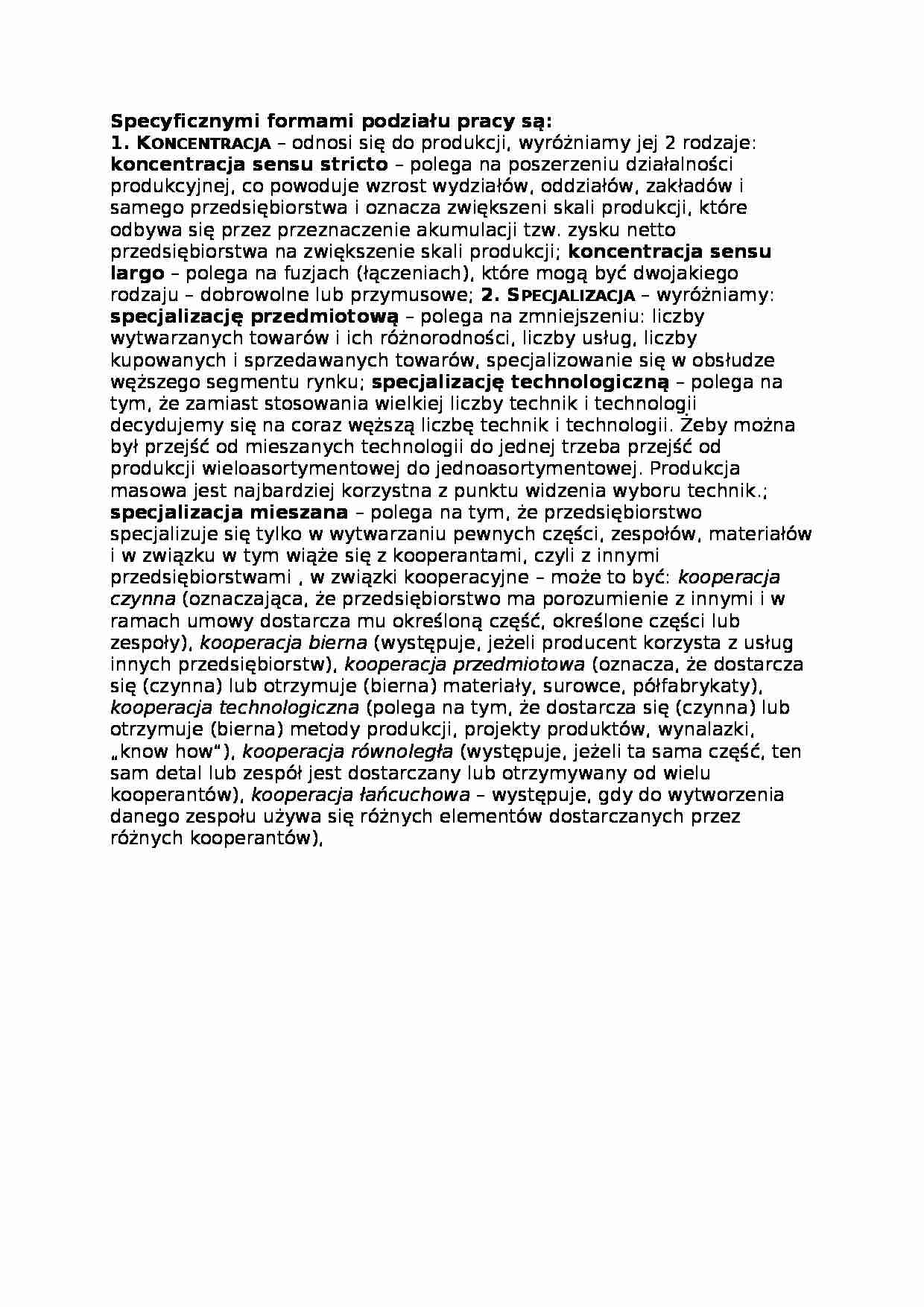 Specyficzne formypodziału pracy, omówienie - strona 1
