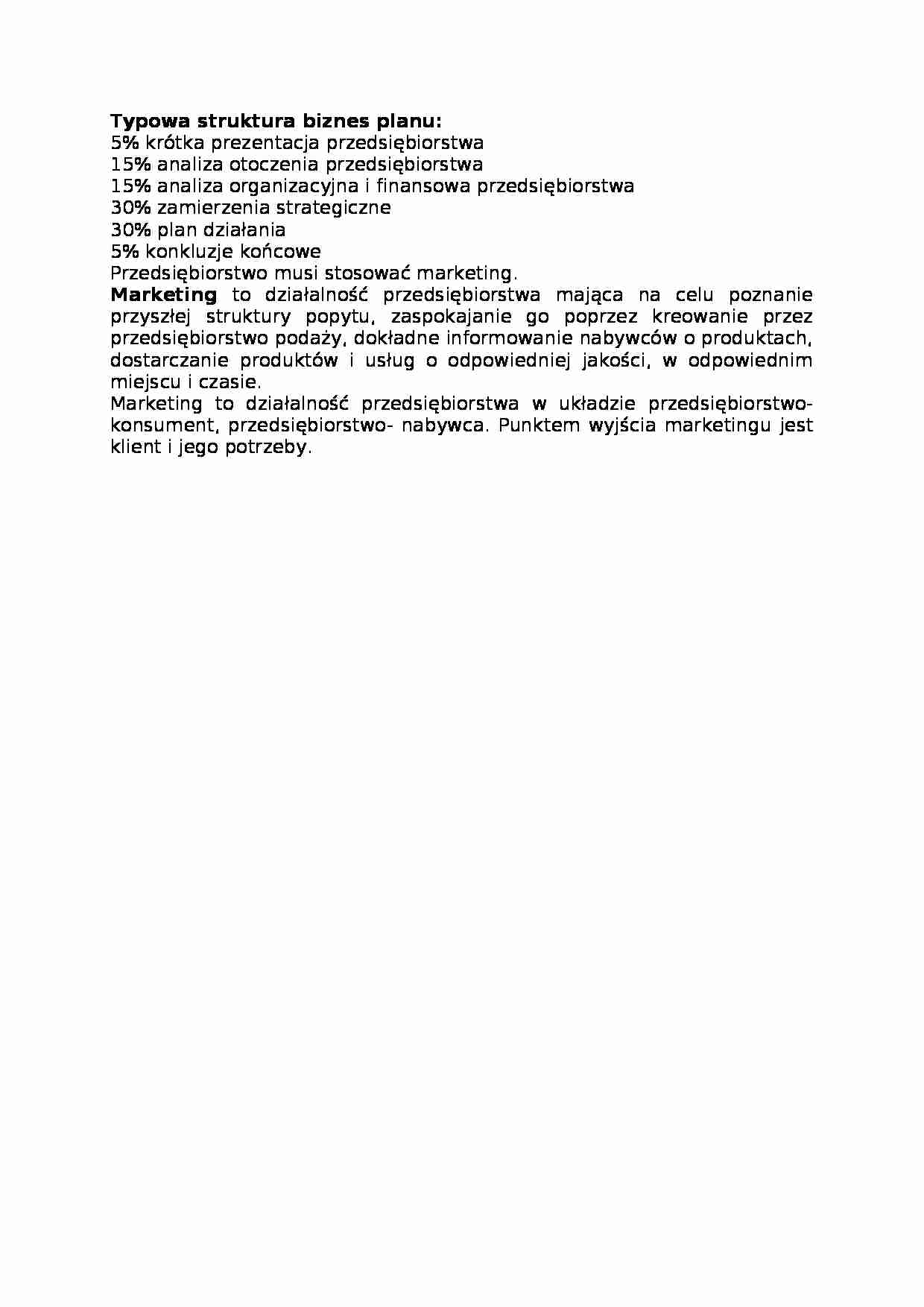 Typowa struktura biznes planu, omówienie - strona 1