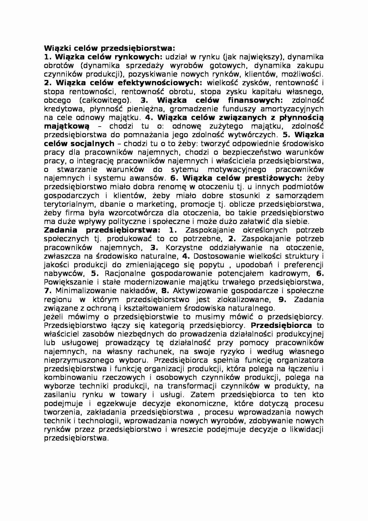 Wiązki celów przedsiębiorstwa  - omówienie. - strona 1
